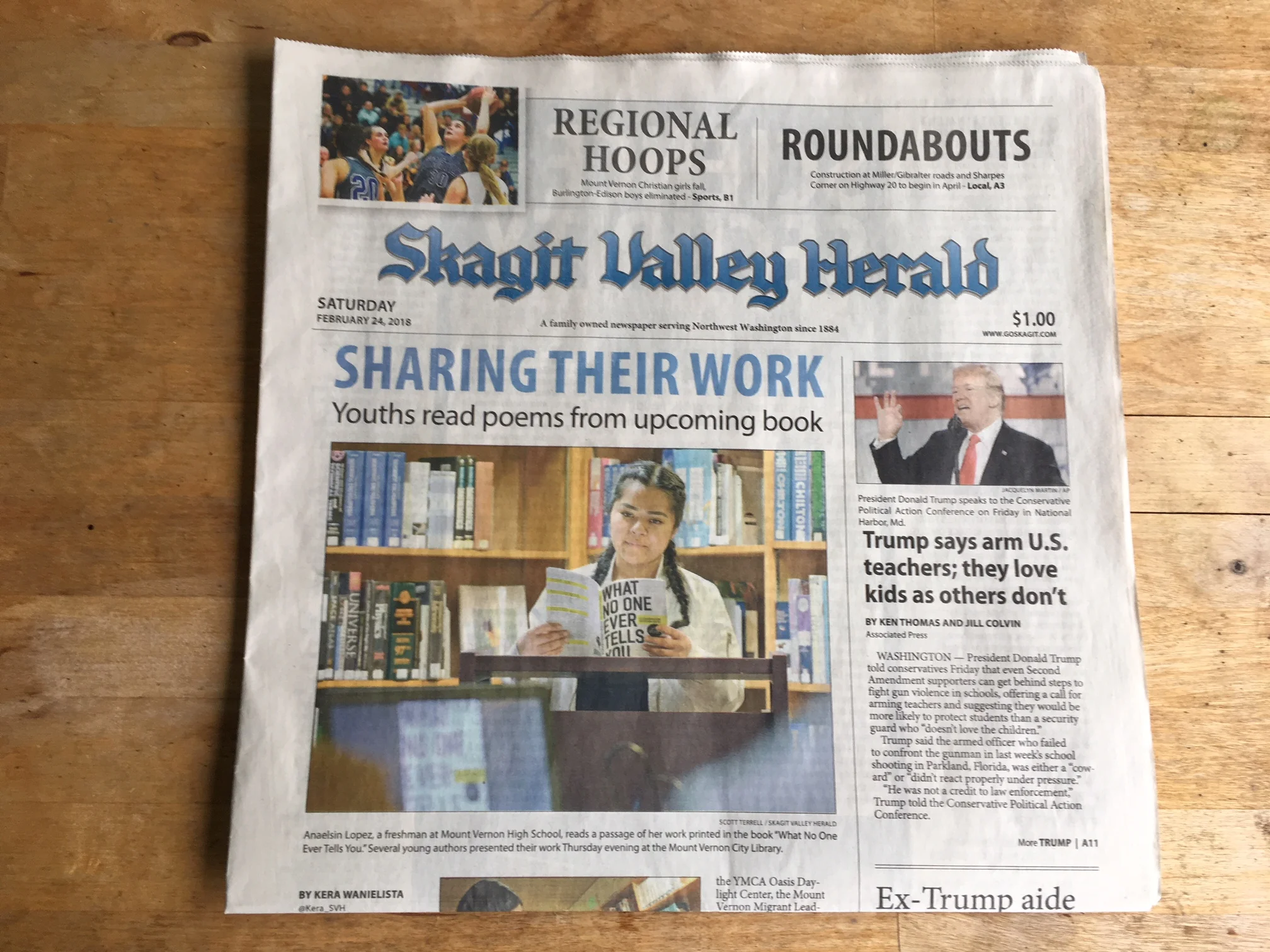 Front page of the Skagit Valley Herald , February 24, 2018.