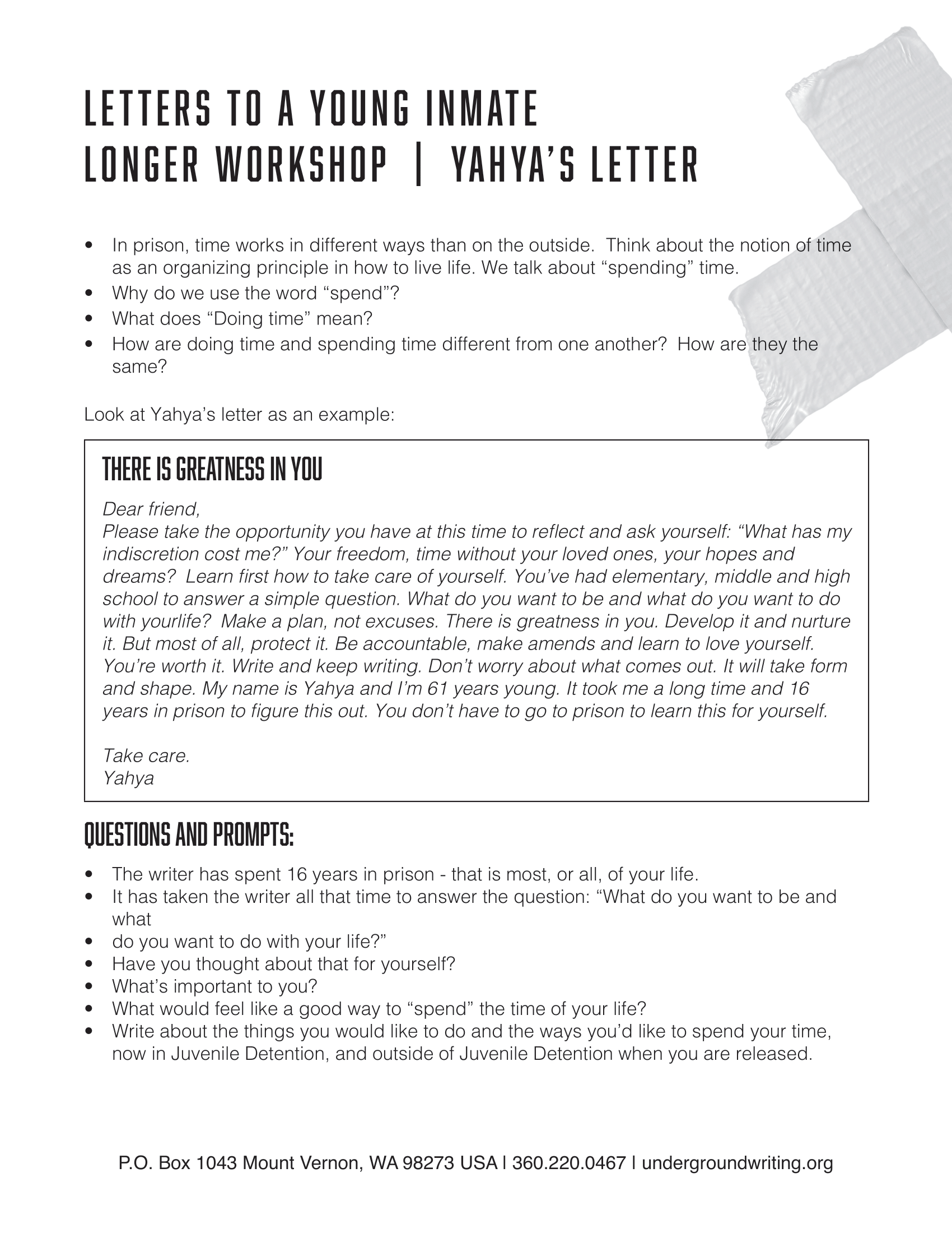 Prison Introduction Letter Letters to a Young Inmate — Underground Writing