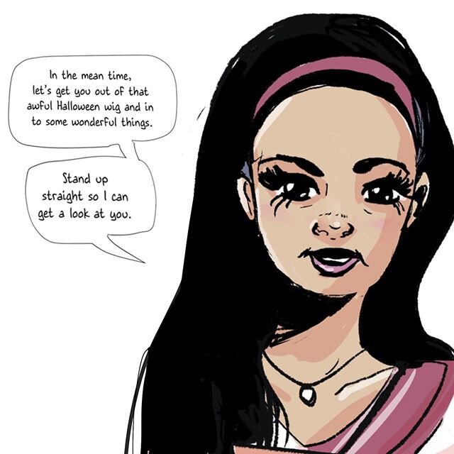 Grind Like A Girl, Chapter 7, page 6
#grindlikeagirlcomic (a weekly webcomic about growing up trans in NJ in the 90&rsquo;s). Help from an expert. Another page set at Lee&rsquo;s. Mardi Gras Boutique. Some moments in our life we remember more clearly