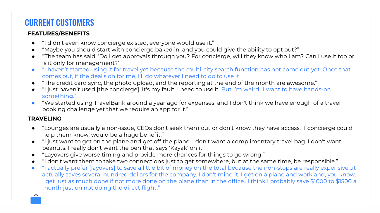 Takeaways from interviews with TravelBank clients.