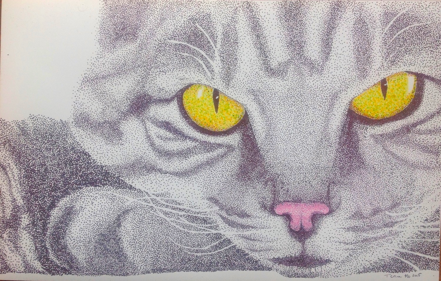 - - - - - - -------- - - - Pointillism Cat - - - --------- - - - - - - ink on paper 17X11 prints available $30