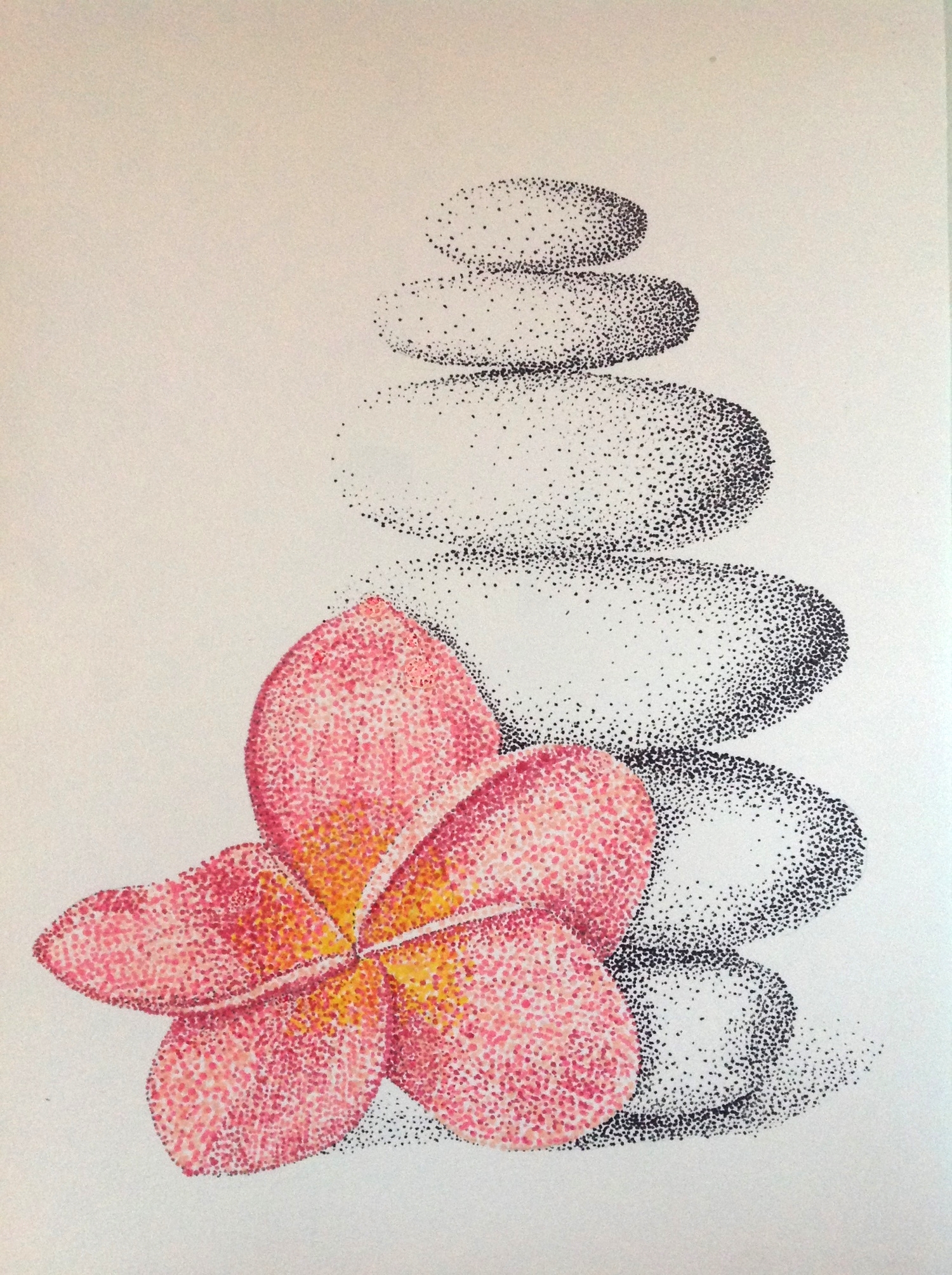 Pointillism Plumeria Ink on Paper 8X10 prints available $25
