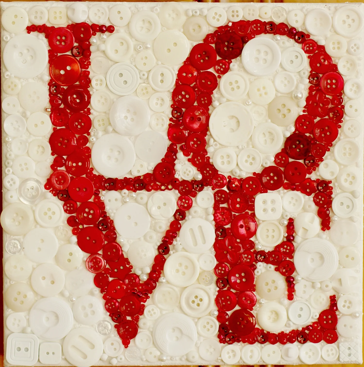 - - - ----- LOVE ---- - - - Buttons/beads on canvas 12X12 $150
