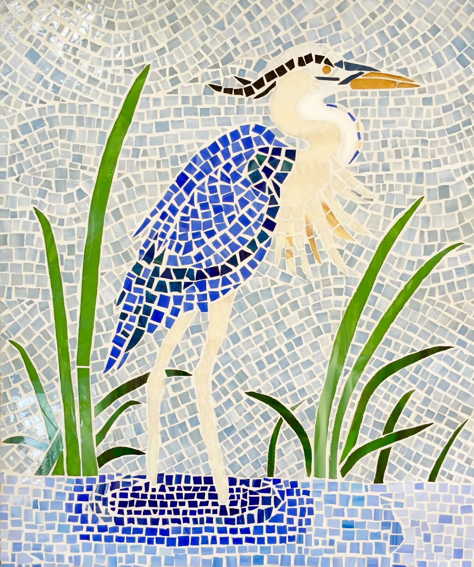 Great Blue Heron Glass Tile Mosaic SOLD