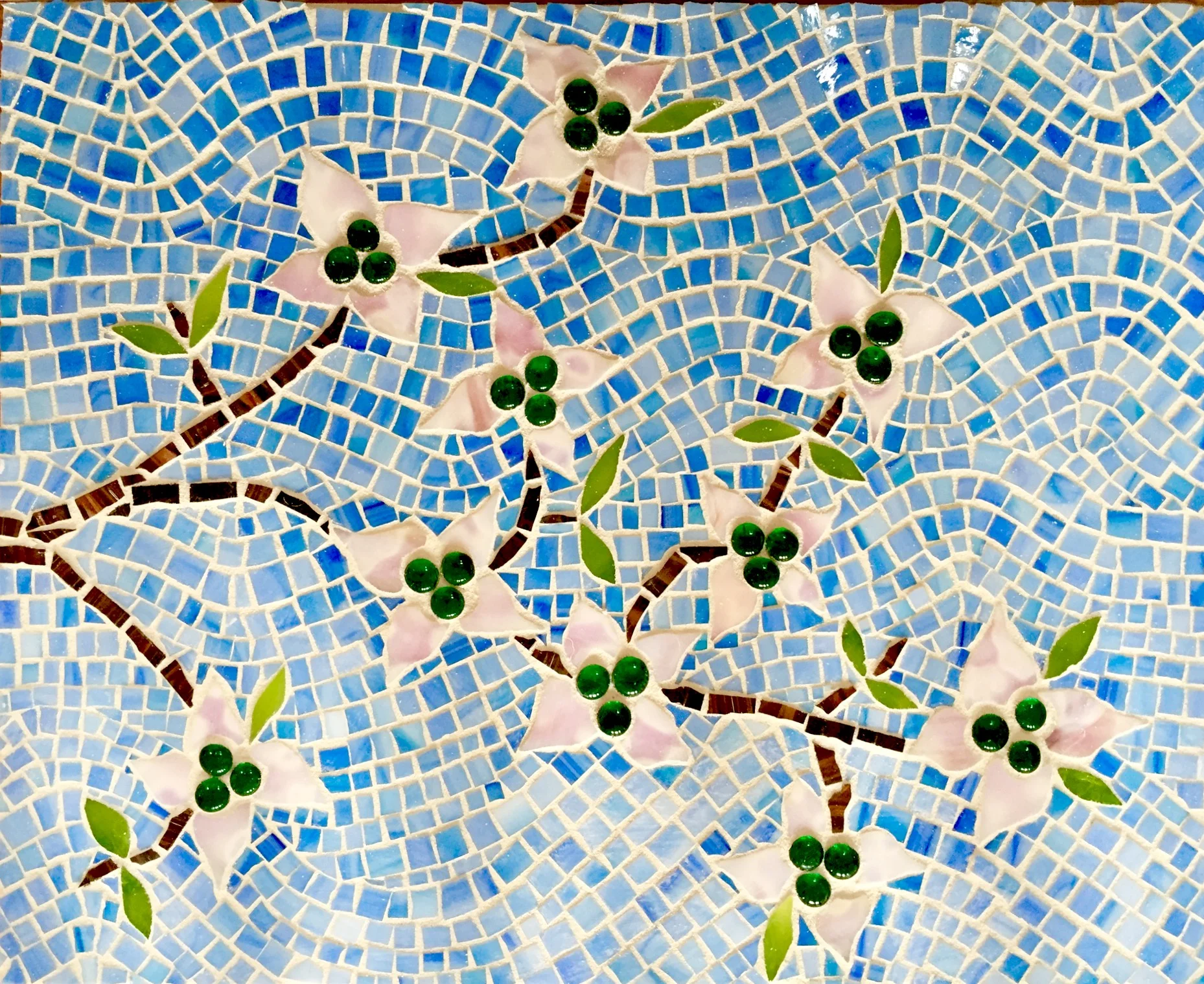 Dogwood Branch Glass Tile Mosaic SOLD