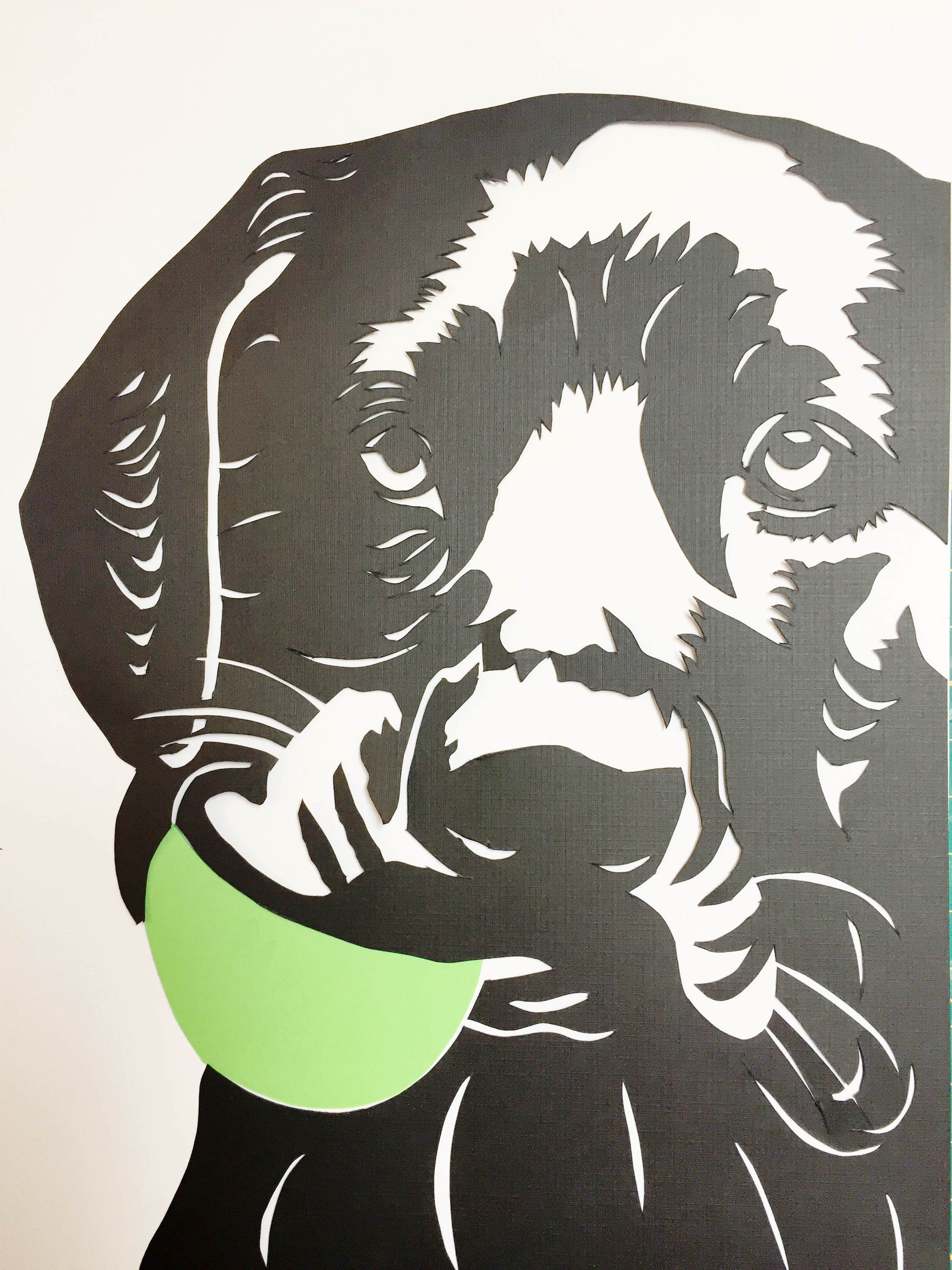 Labrador with Ball, cut paper