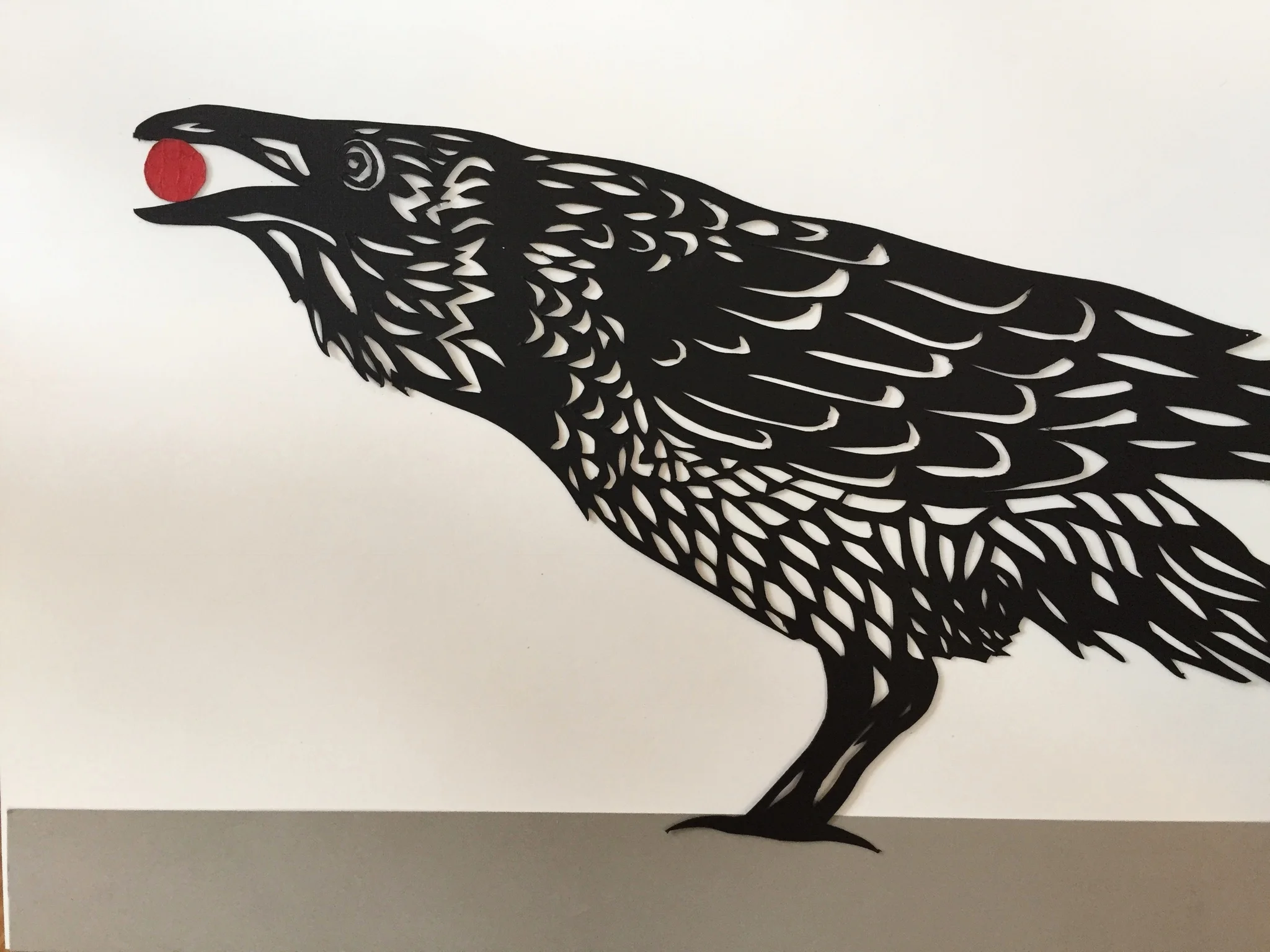 Raven with Berry, paper cut  SOLD