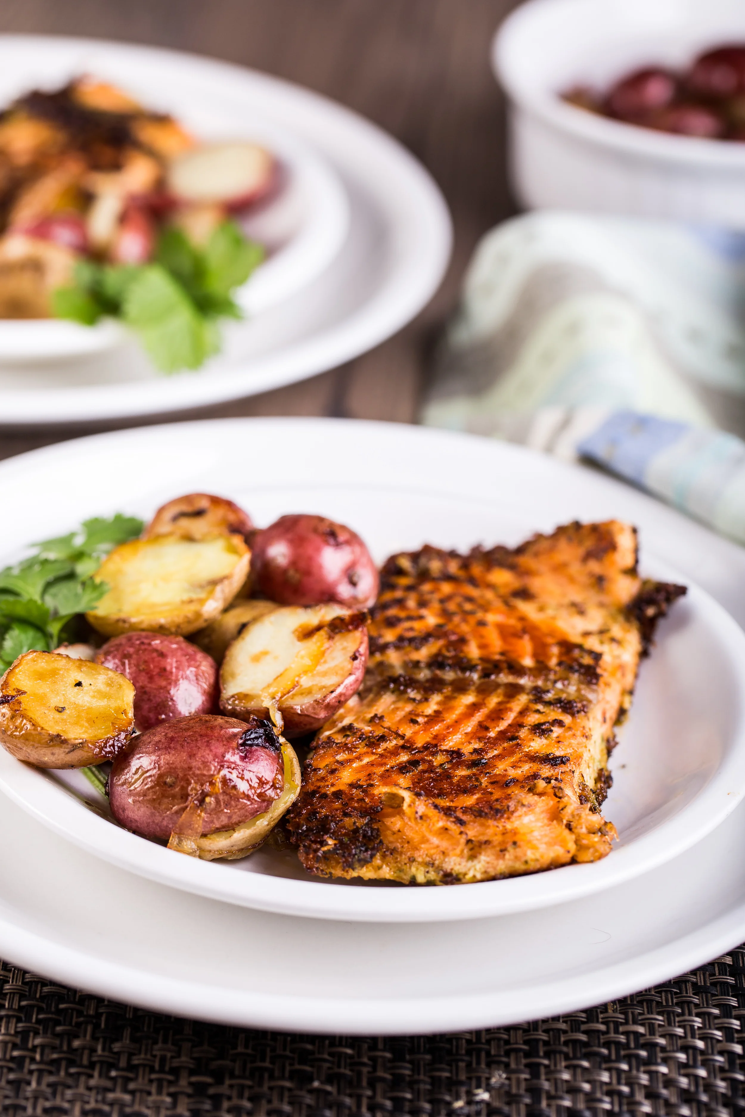 Pan Fried Pesto Steelhead Trout with Roasted New Potatoes