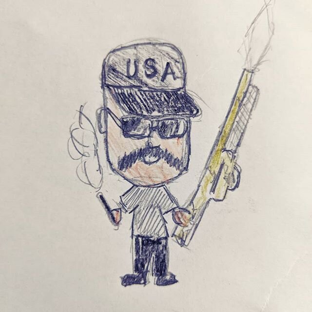 Angie's contribution to this morning's drawing session. We were making up our own Pokemon 😂 🇺🇲🦅 Yes, the mustache is back. 
#usa #merica