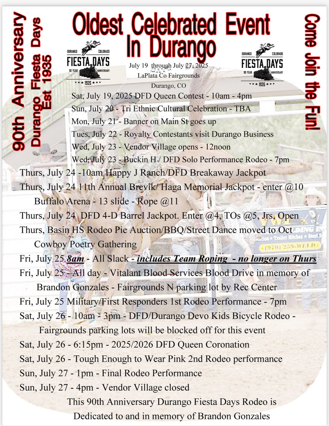 Durango Raffles SCHEDULE — New Mexico Rodeo Association