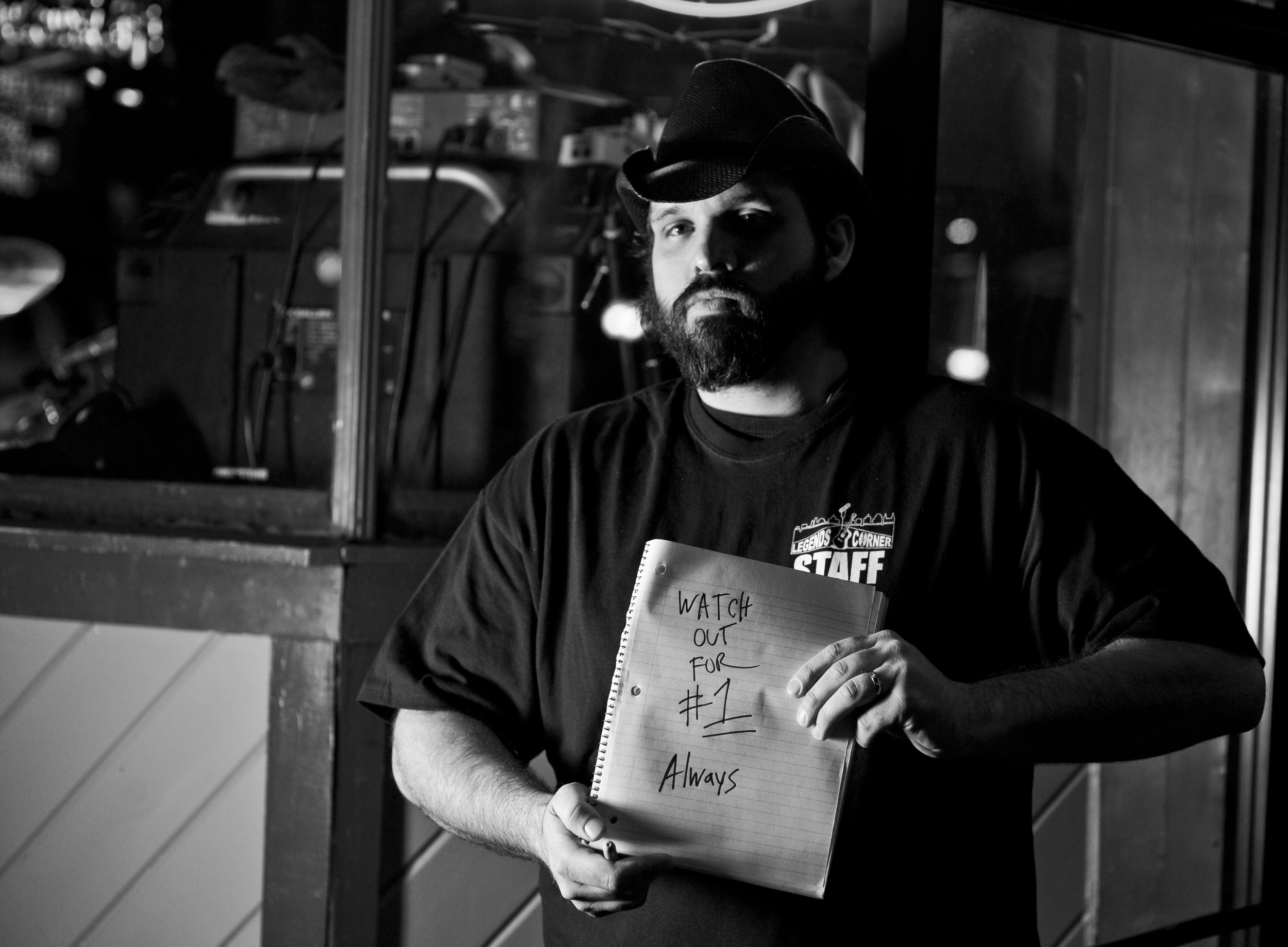  Brian Anderson, a sidewalk bouncer at Legends Corner bar in Nashville, was the quickest to think of a quote with this project. “If you can’t take care number 1 (yourself) then you can’t take care of anything else.” 