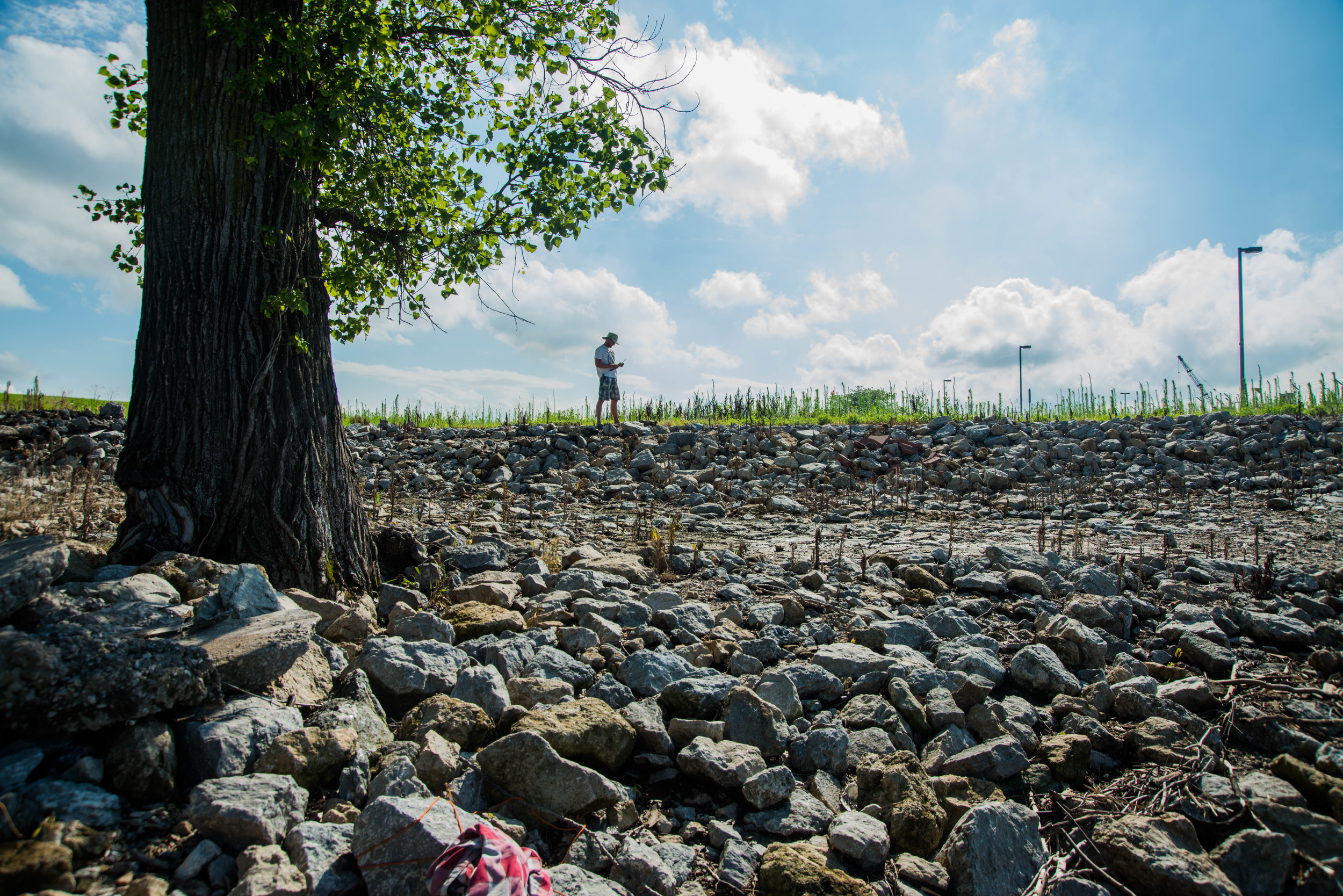 Areas before and after lock and dams, and at other various parts of the river, were covered with sections of broken up rocks and gravel called rip-rap. We would come to know rip-rap quite well and spend much time precariously balancing upon its loos