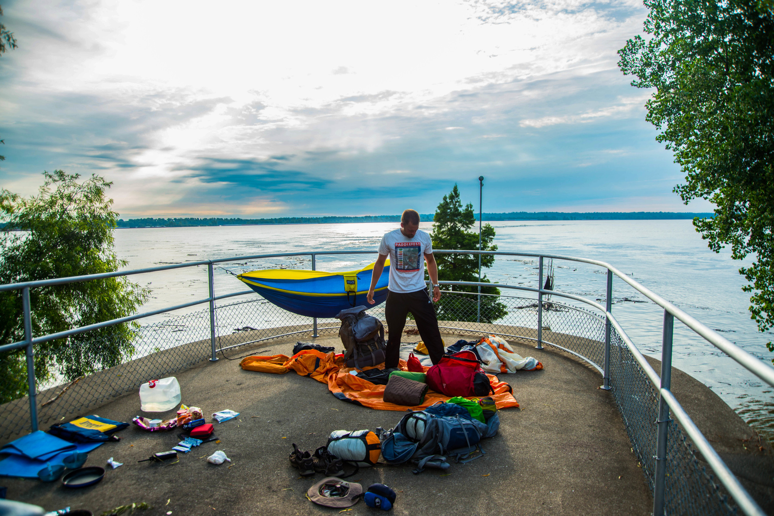 The reverse view of the observation deck at the Mississippi/ Ohio confluence. This was one of the most interesting, and elevated, "campsites" we had the fortune of discovering. Being able to stretch out, set up our hammocks and dry out our gear was