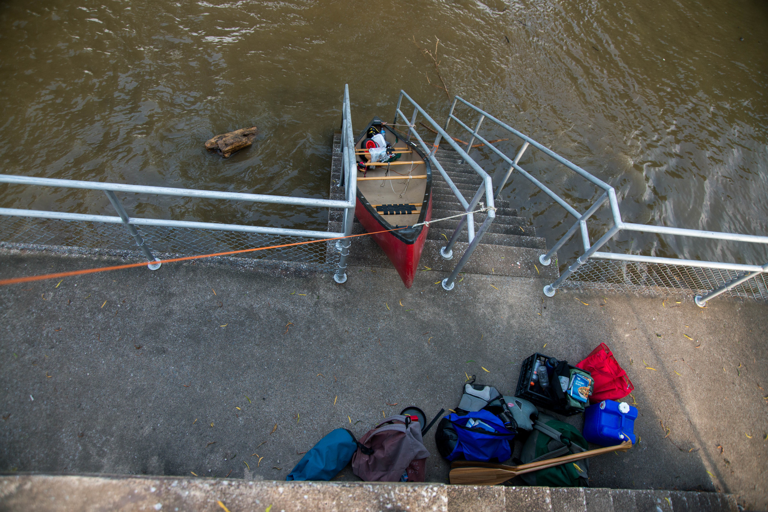  This was the first available dry ground we found in over eight hours of paddling. This was a observation deck located approximately 50 feet from the mile marker which designates the Ohio and Mississippi river confluence. The massively flooded area a