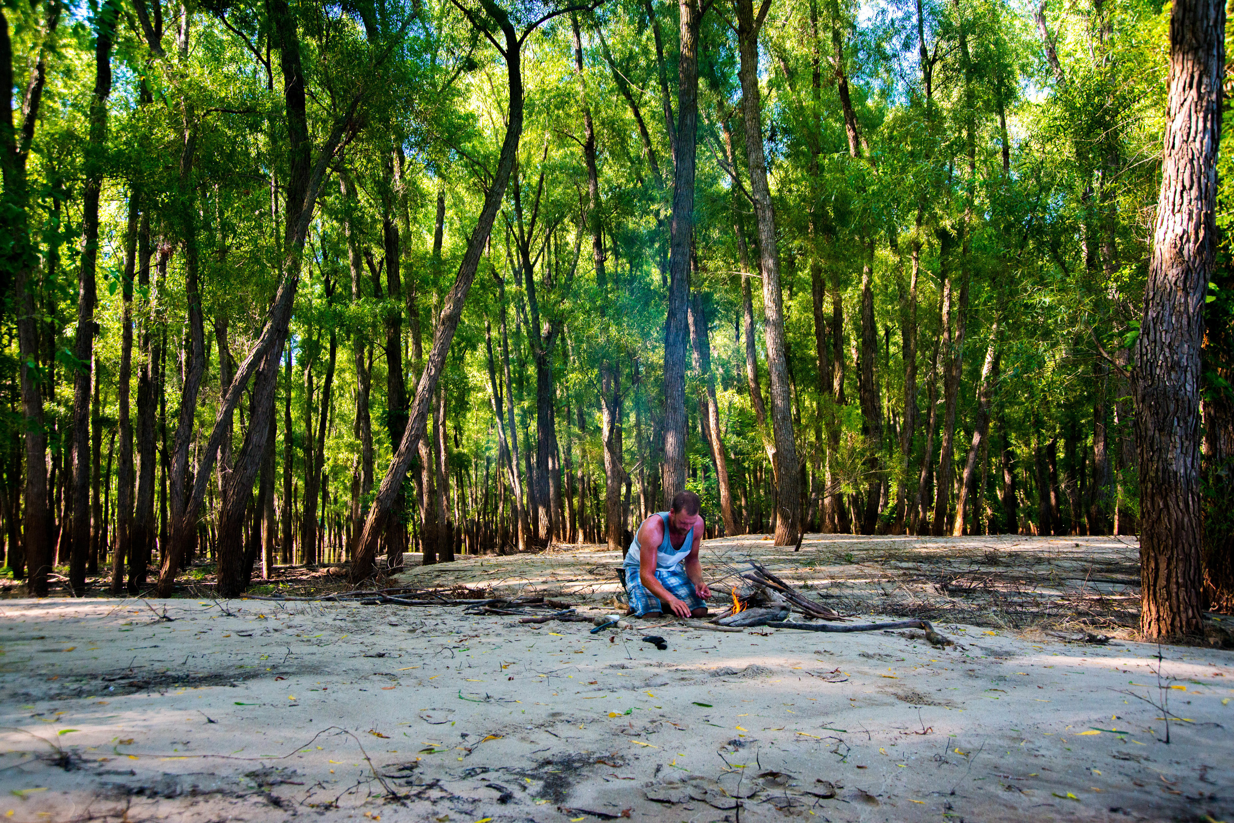 With all of the flooding which graced the Mississippi this summer, finding a sandbar such as this was a rare thing. Usually they are frequent along the lower Mississippi, but not during our time on the water. Will and I both greatly enjoyed the process of making a fire and cooking dinner. It was a ritual we grew very fond of. It was simple and it honest.
