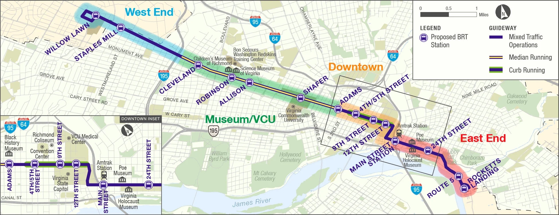 The latest map of the Broad Street BRT from GRTC.