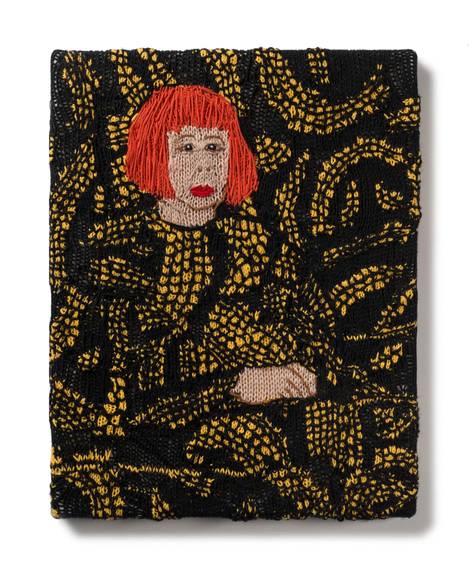 Kate Just, Feminist Fan #29 (Yayoi Kusama, Yayoi Kusama in Yellow Tree Furniture Room at Aich Triennale, Nagoya Japan, 2010), 2016