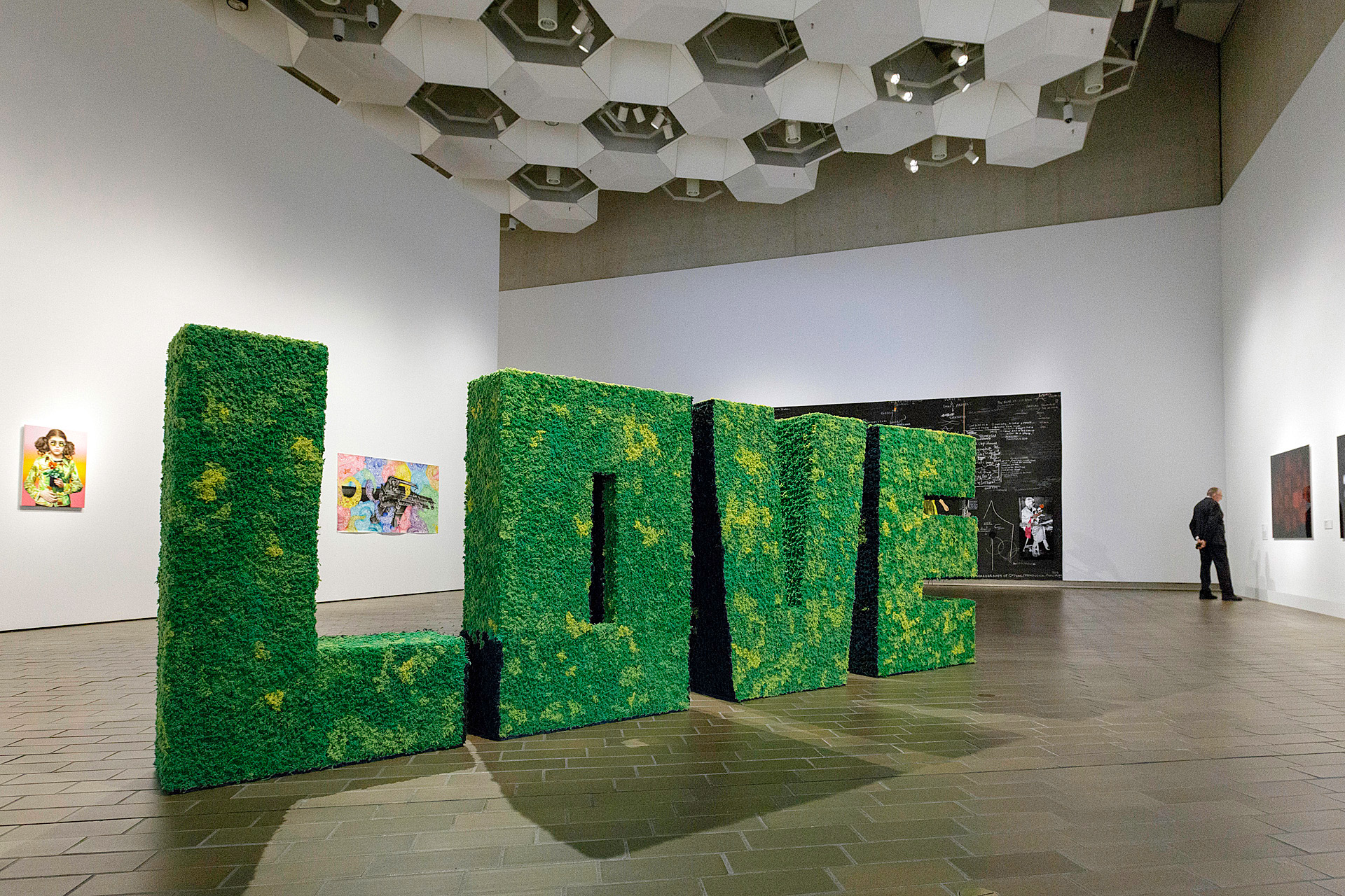 Kate Just, LOVE, 2004 Cardboard, knitted wool, hot glue 200 x 500 x 50cm Collection of National Gallery of Australia Jane Flecknoe Bequest Fund 2015