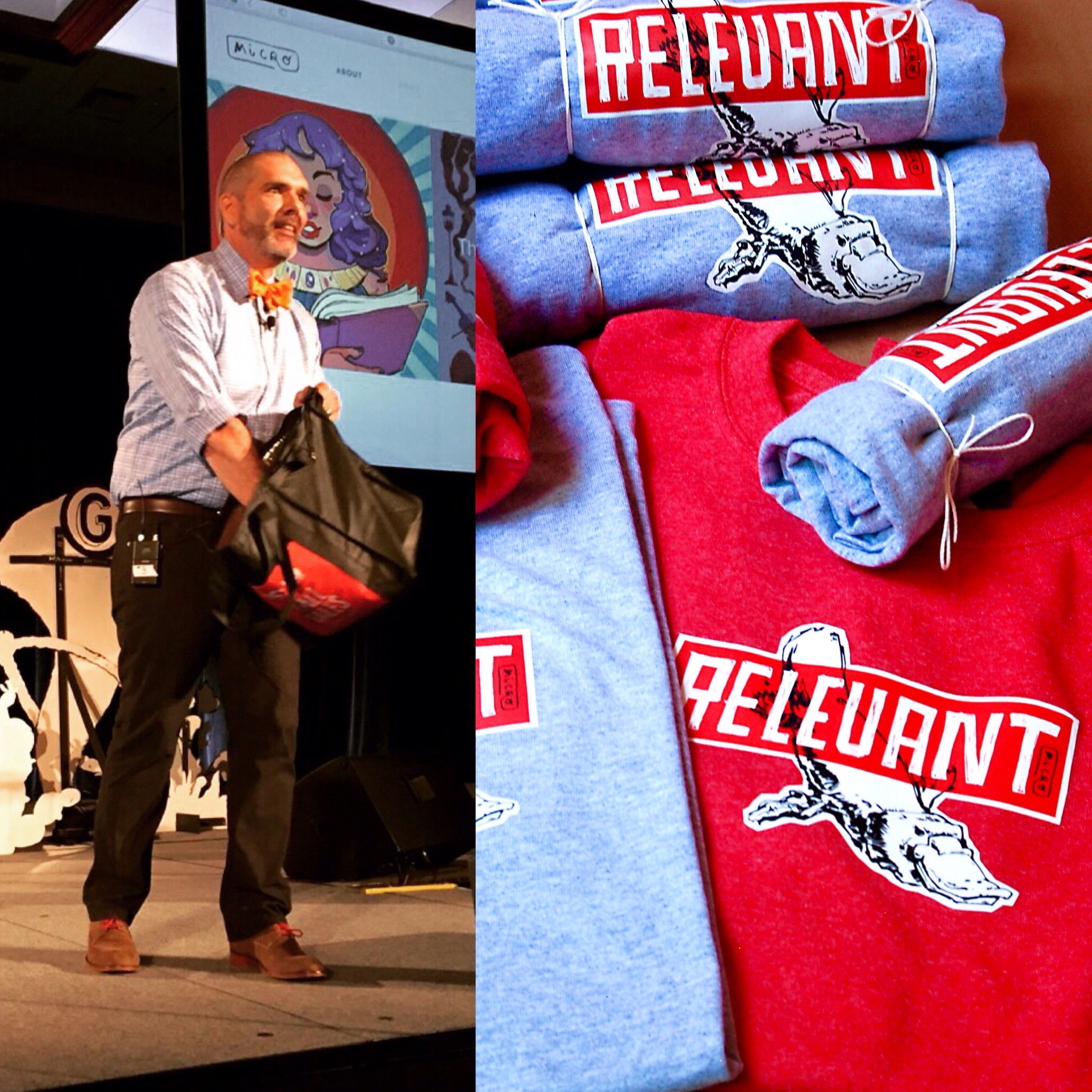 Tossing out a few t-shirts after my talk.