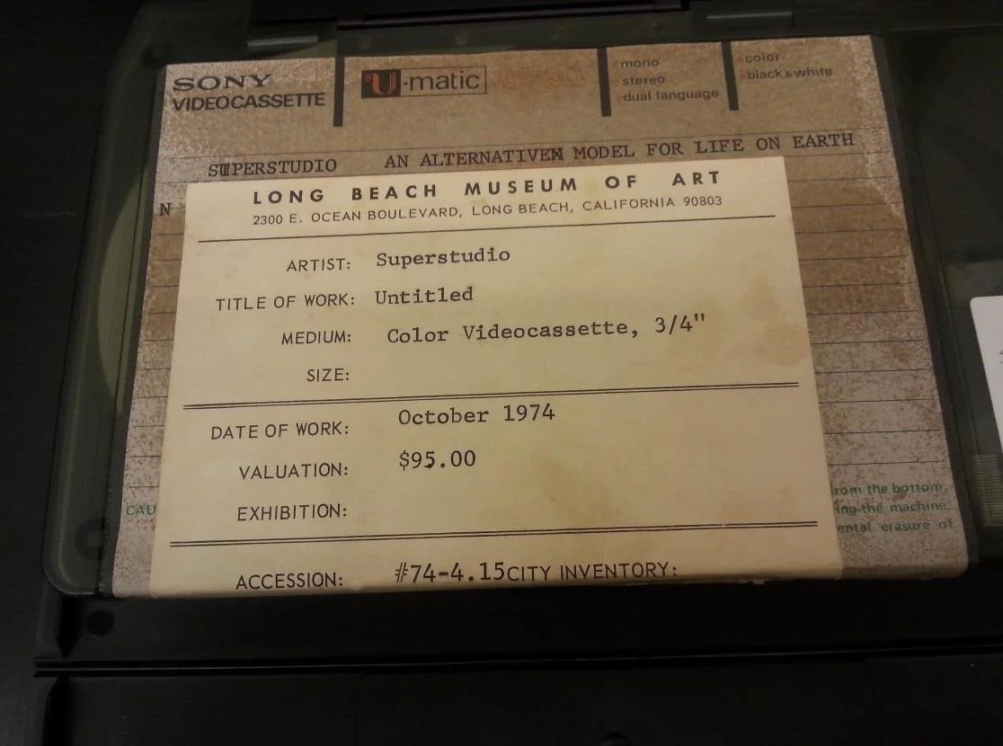 Fig. 4. The label of the videocassette. The Long Beach Museum of Art Video Archive, circa 1970-2000. 1972, the Getty Research Institute, 12 Feb. 2015.