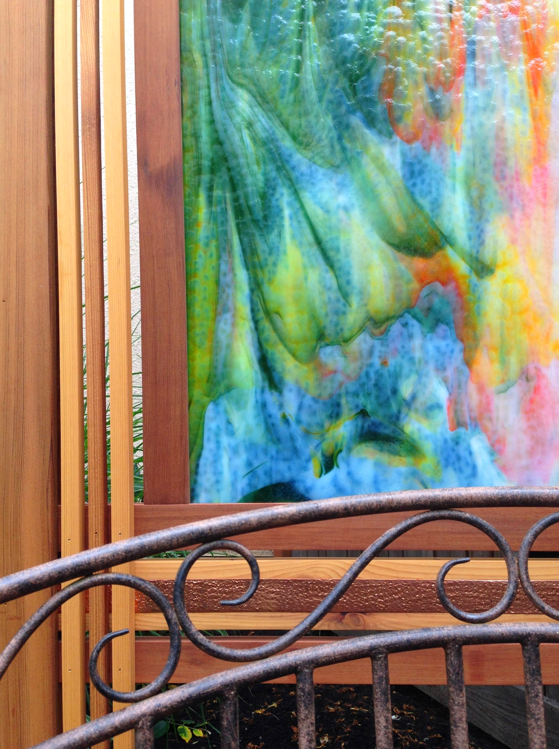vignette detail. stained glass screen by james merrigan ("Garden Art by James").