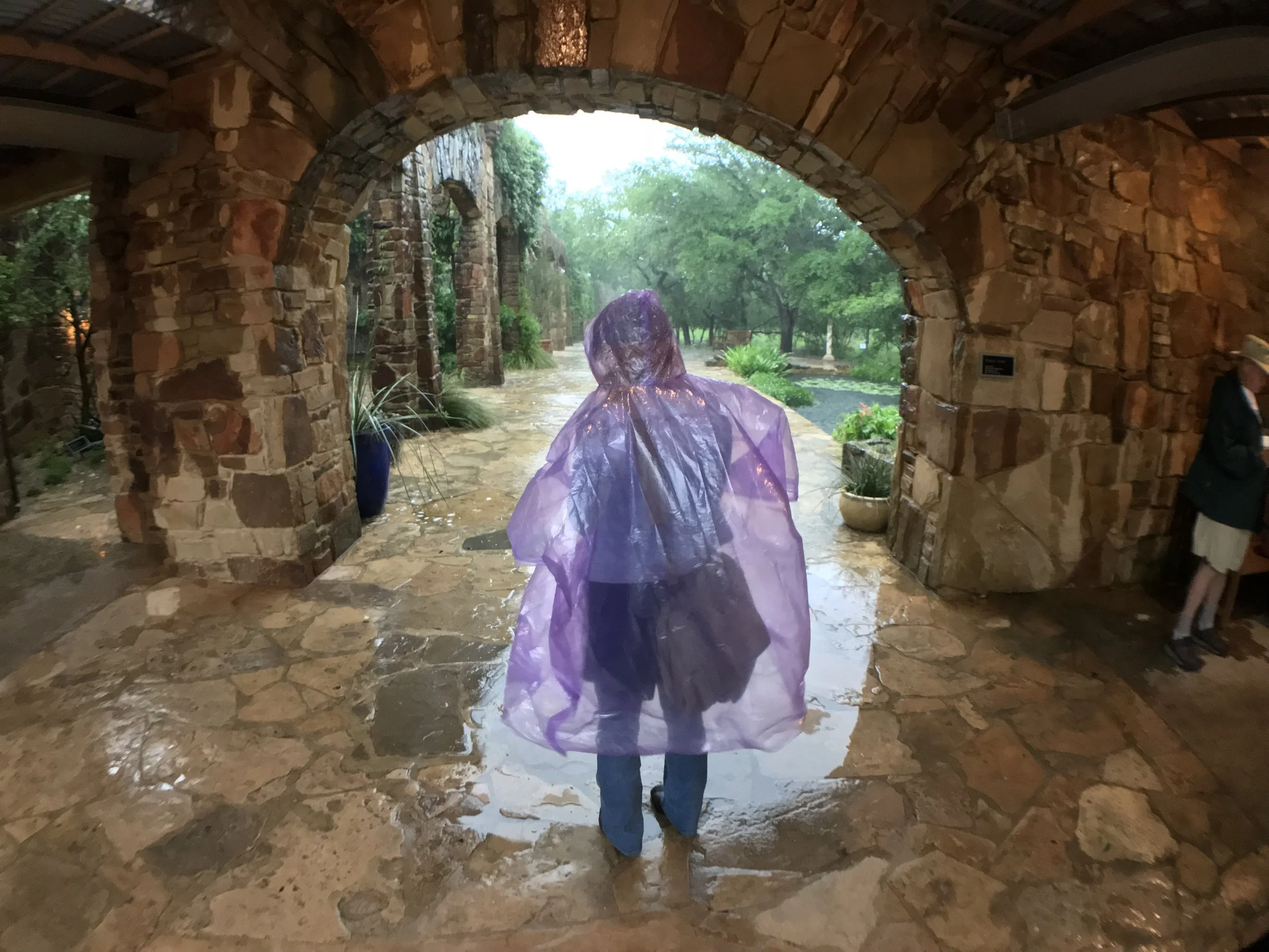 "Before" - Lori Daul waiting out the deluge.