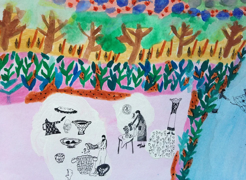 In layers we grow, detail  Gouache and color pencil&nbsp;on paper, 2015  11.5" x 15"  All images copyright Hillery Sproatt 