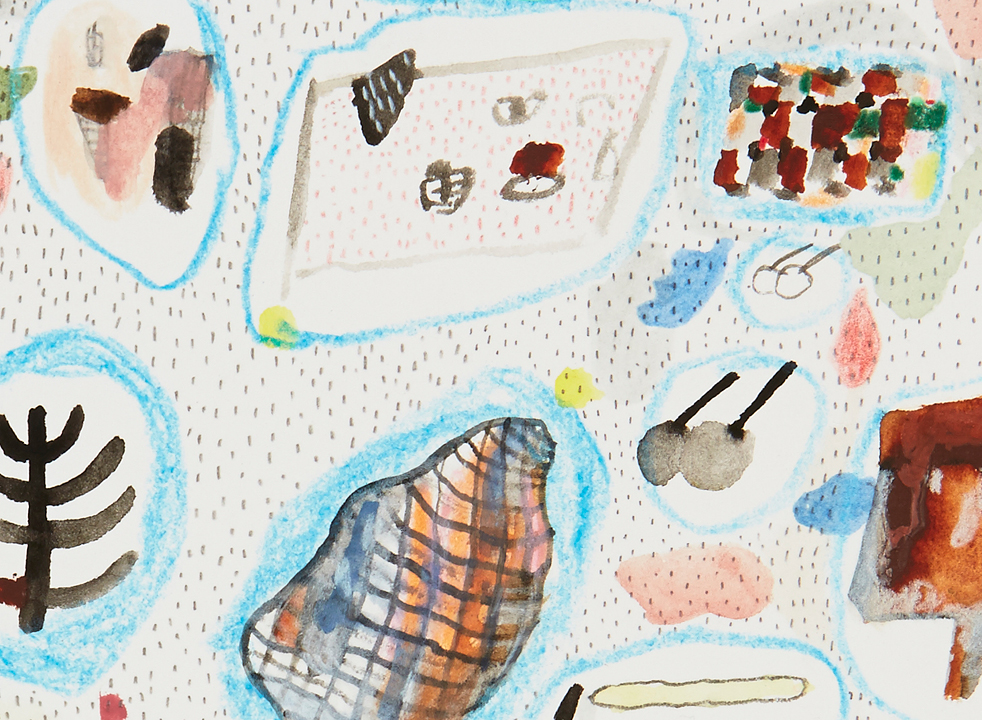  Feasting, detail  Gouache, marker&nbsp;and color pencil&nbsp;on paper,&nbsp;2013&nbsp;  11.5" x 15"  All images copyright Hillery Sproatt 