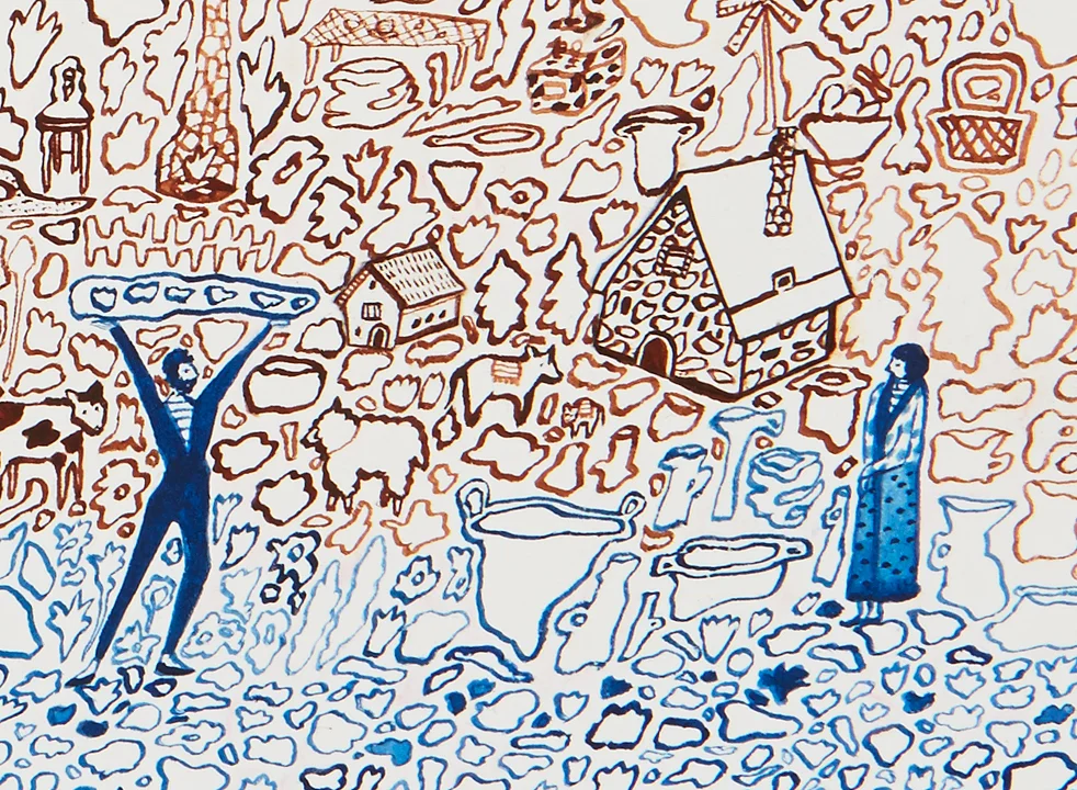  The Villagers, detail  Gouache on paper, 2015  11.5" x 15"  All images copyright Hillery Sproatt 