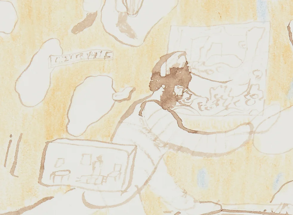  Building Wheat, detail  Walnut ink and colored pencil on paper,&nbsp;2014&nbsp;  11.5" x 15"  All images copyright Hillery Sproatt 