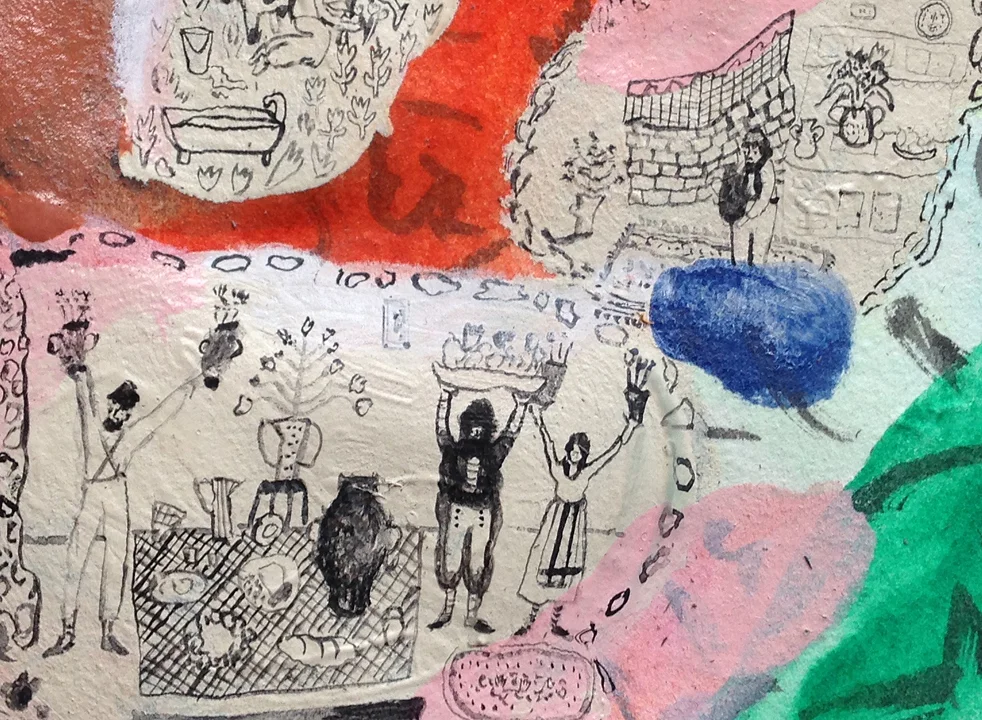 Swiss Spots, detail  Gouache and acrylic on rice paper, 2014  11" x 18"&nbsp;  All images copyright Hillery&nbsp;Sproatt 