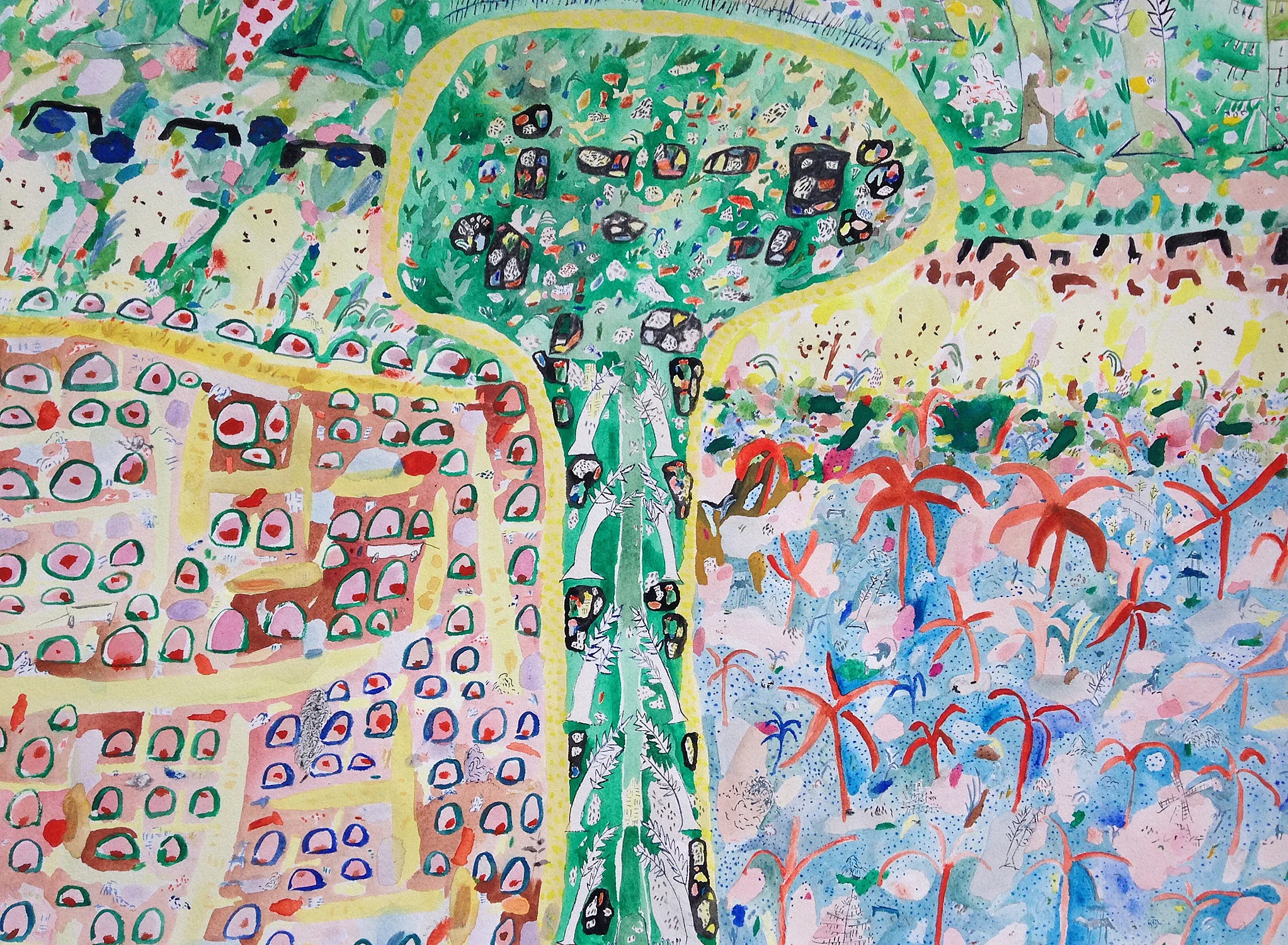  Chickie Garden, detail  Gouache on paper, 2015  22"&nbsp;x 30"  All images copyright Hillery Sproatt 