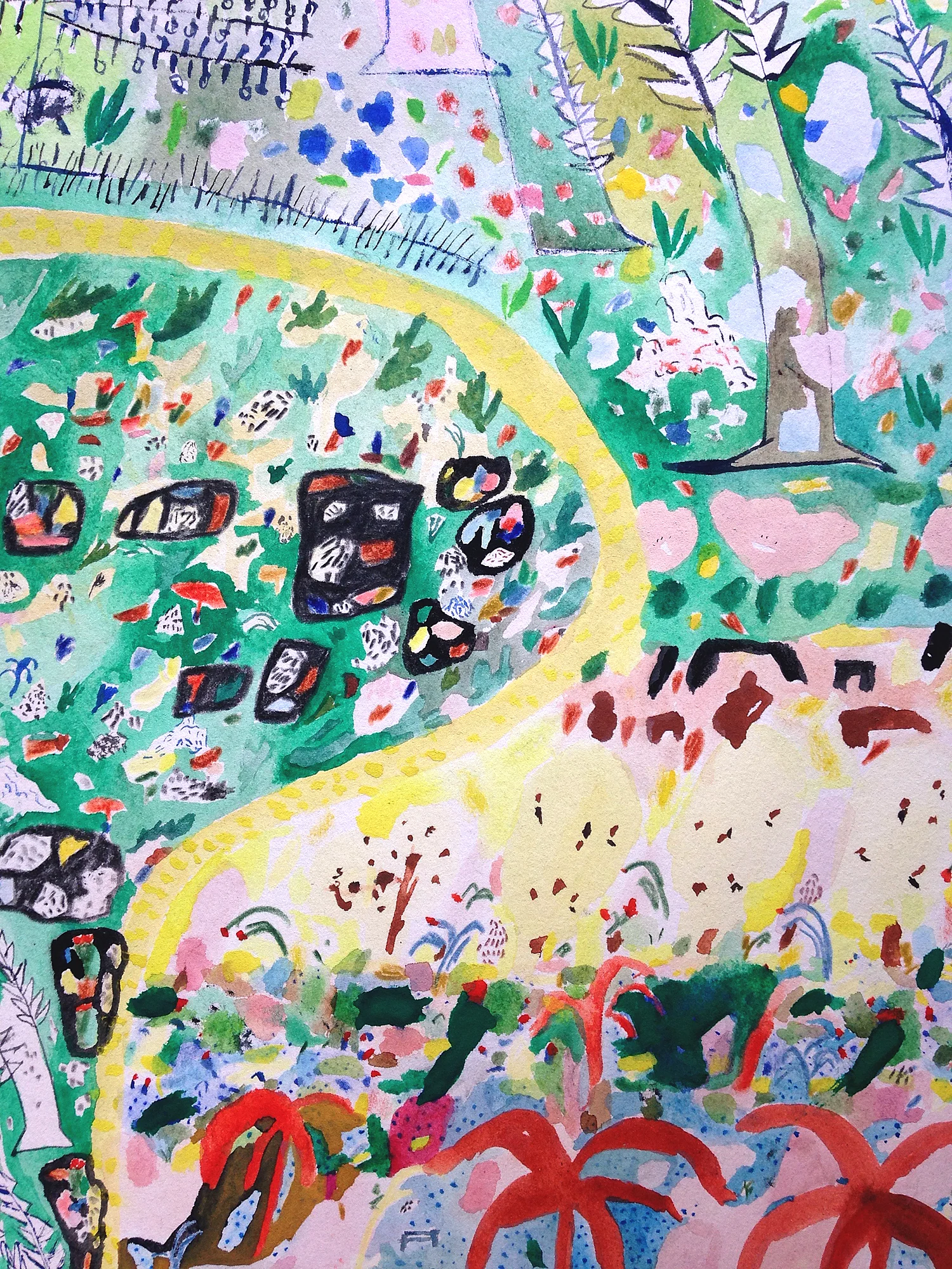  Chickie Garden, detail  Gouache on paper, 2015  22"&nbsp;x 30"  All images copyright Hillery Sproatt 