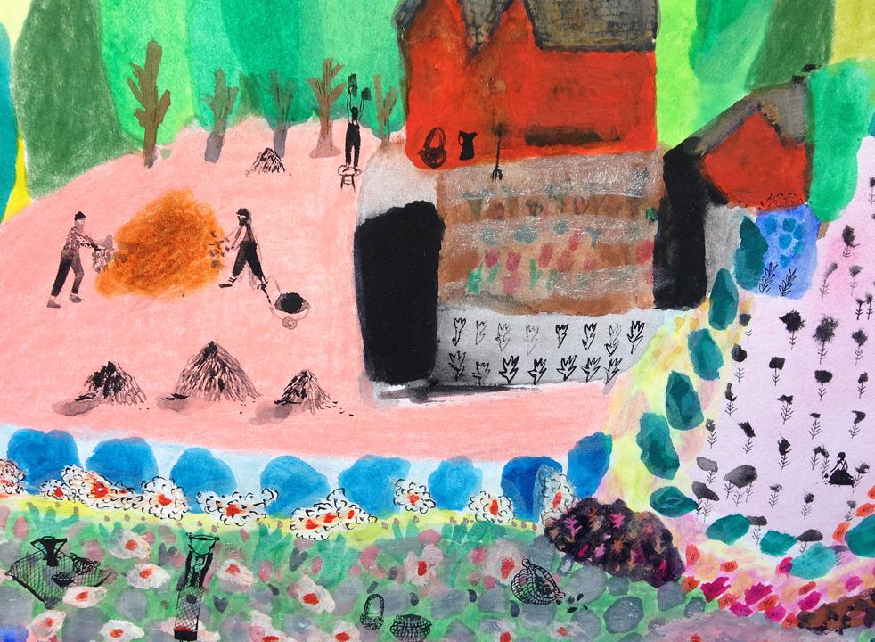  In layers we grow, detail  Gouache and color pencil on paper, 2015  11.5" x 15"  All images copyright Hillery Sproatt 