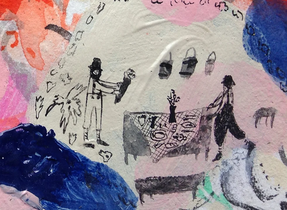  Swiss Spots, detail  Gouache and acrylic on rice paper, 2014  11" x 18"&nbsp;  All images copyright Hillery Sproatt 