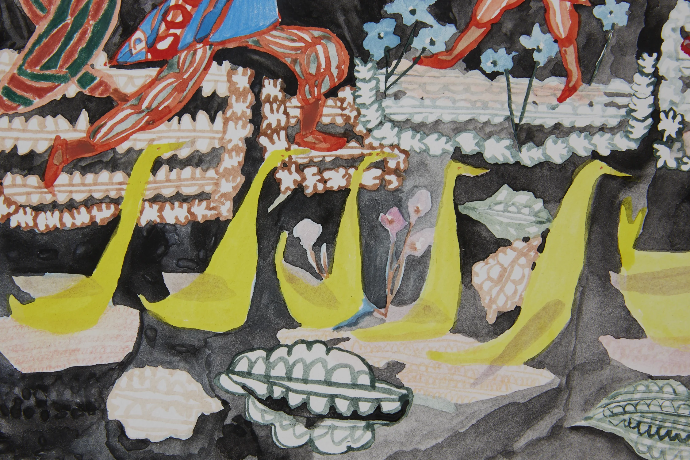 Moonlight shadows build the black, detail Watercolor and color pencil on paper, 2018 12” x 16” Available