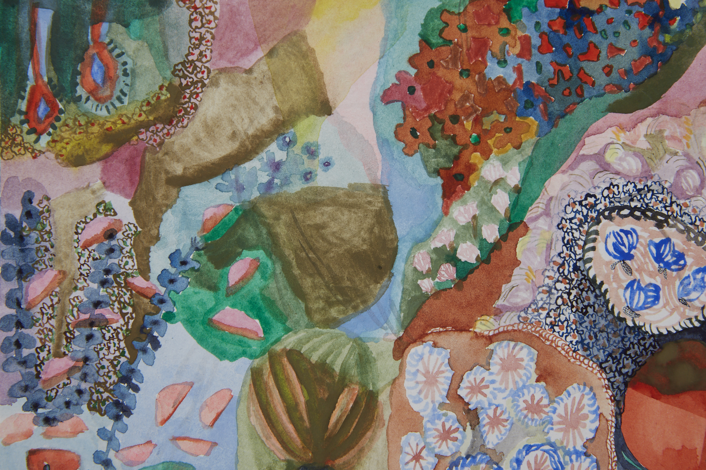 Lilypond of goodness, detail Watercolor and color pencil on paper, 2018 12” x 16” Sold