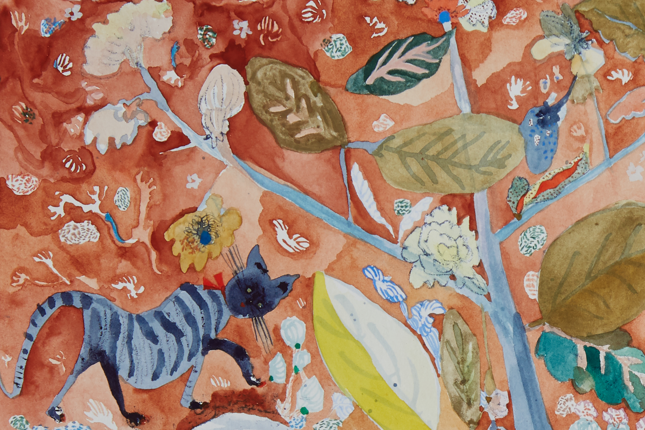 Amongst the mushrooms, detail Watercolor, gouache and color pencil on paper, 2019 12” x 16” Sold