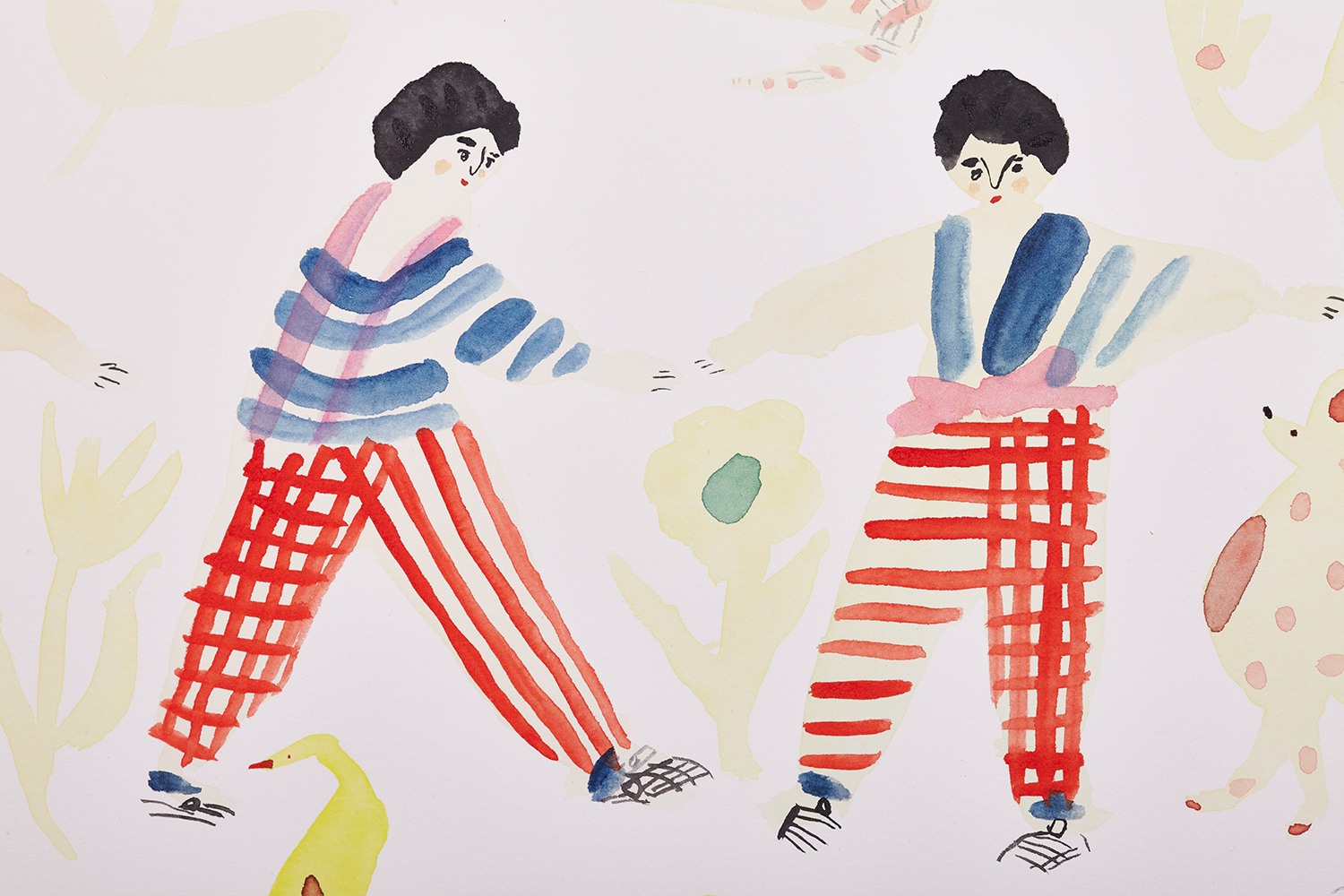  Japanese Villagers, detail   Watercolor and gouache on paper, 2017  22” x 30”  $1500  Available 