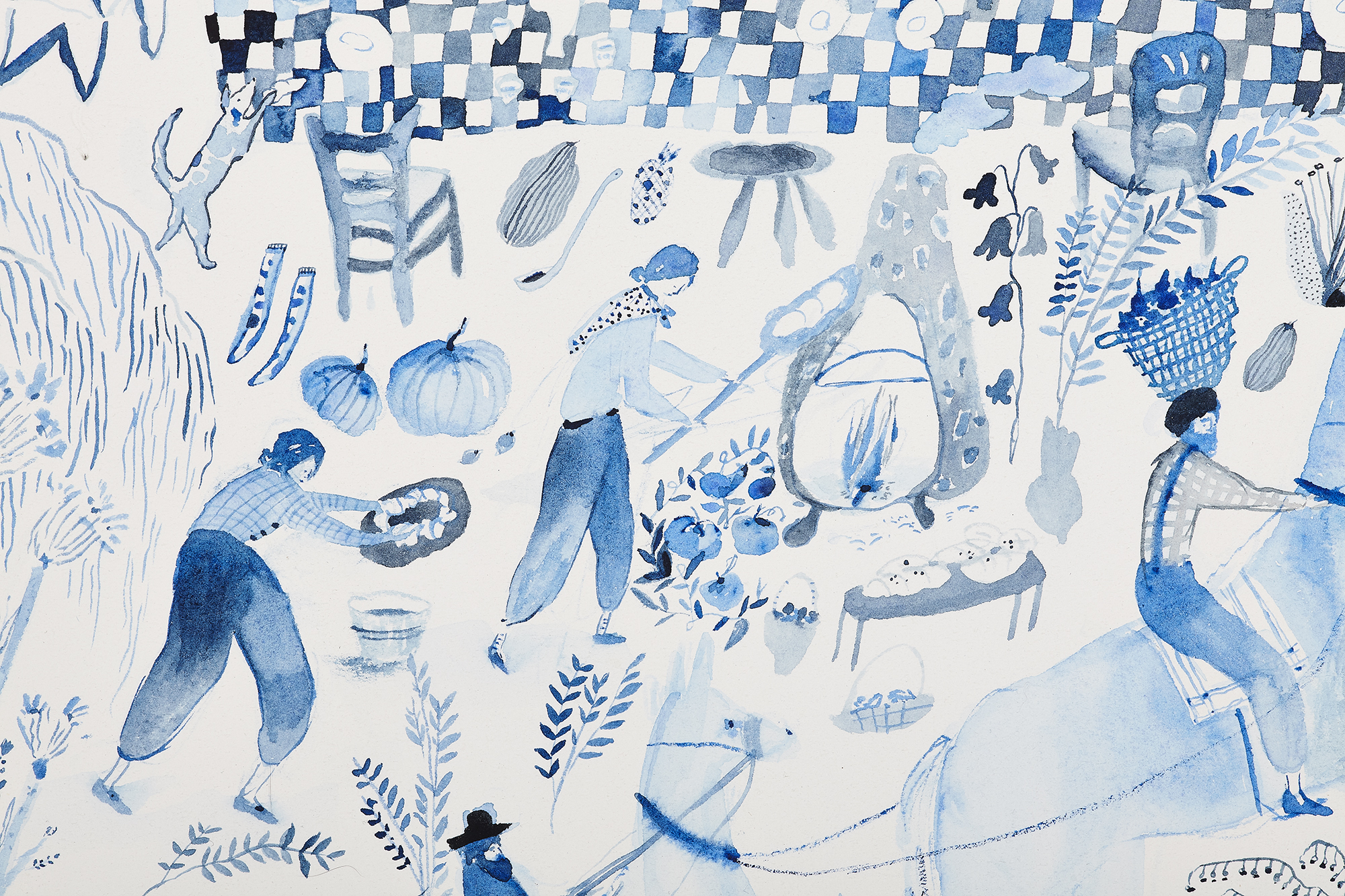 The Village, detail Gouache and watercolor on paper, 2016 22” x 30” Sold