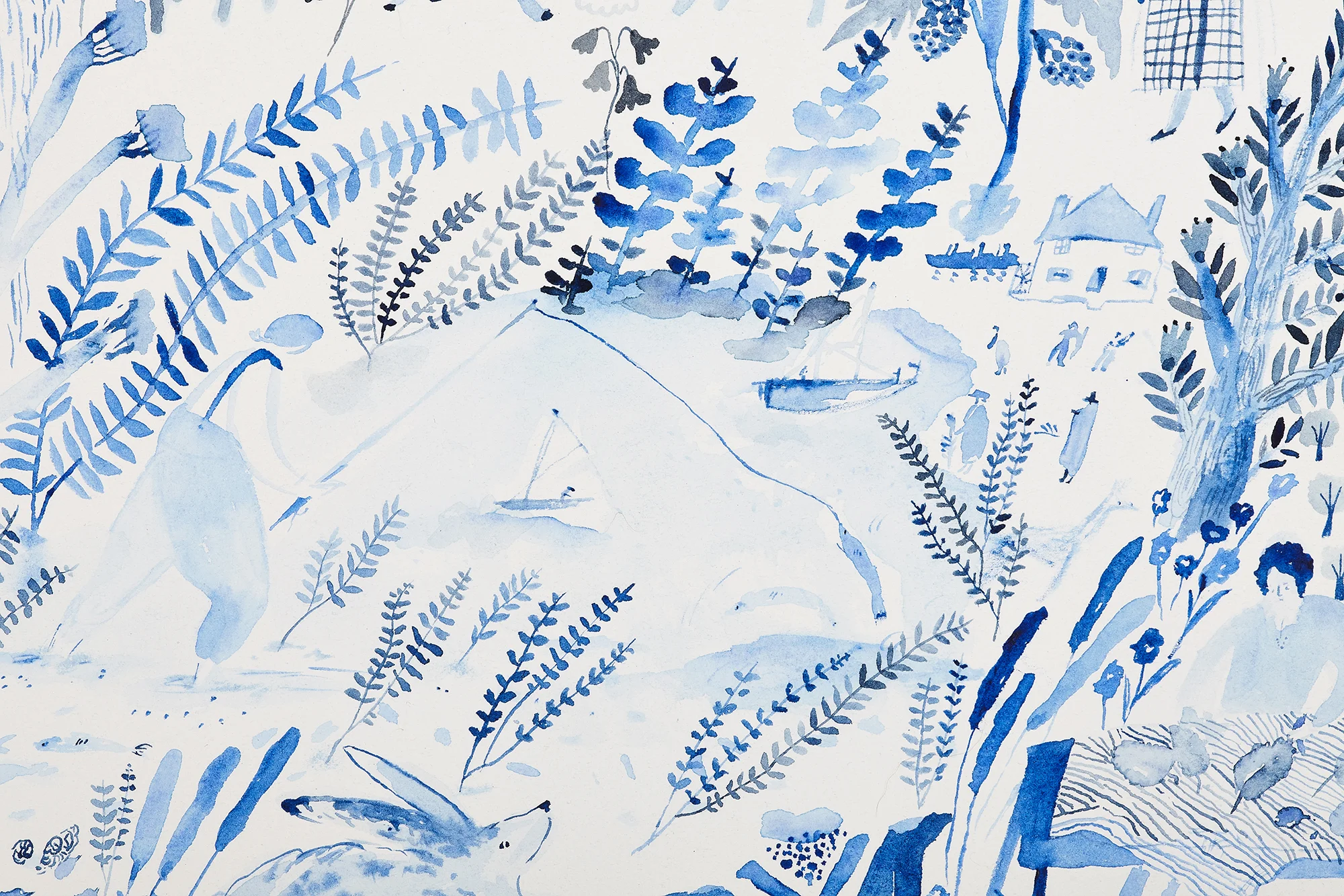 The Village, detail Gouache and watercolor on paper, 2016 22” x 30” Sold