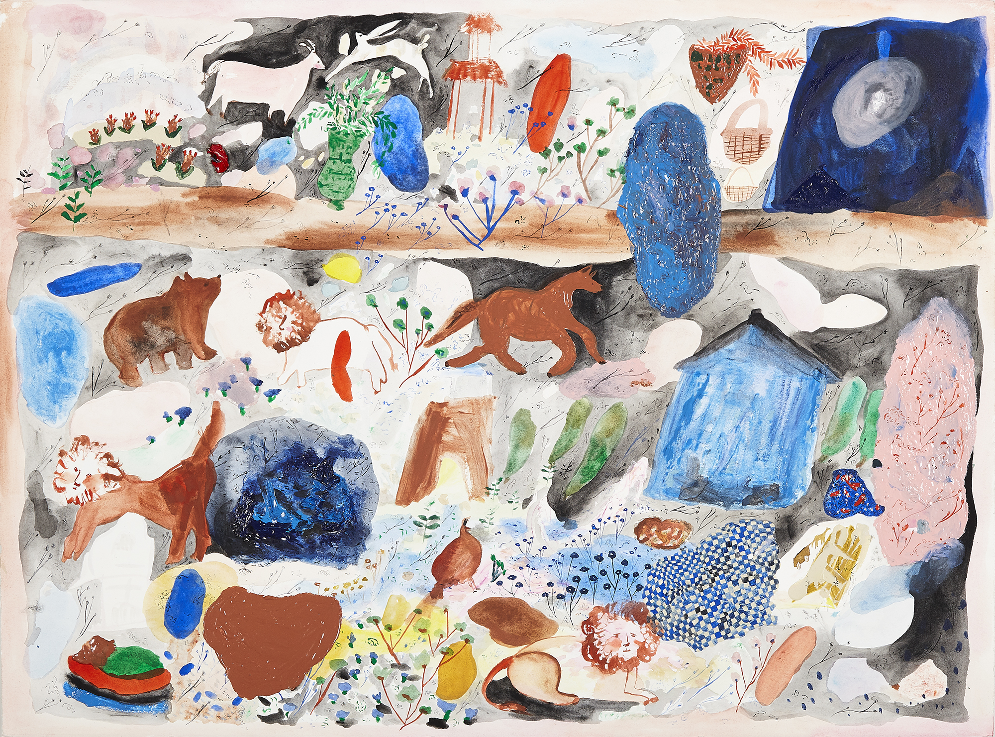 Japanese Zoo Acrylic, gouache and watercolor on paper, 2016 22” x 30” Sold