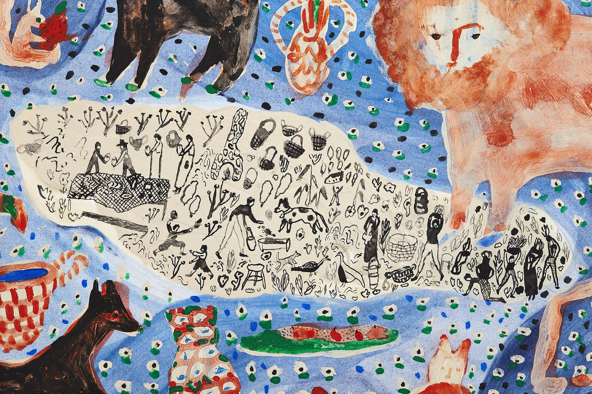 In The Family of Things We Float, detail Gouache and acrylic on paper, 2015 22” x 30” Sold