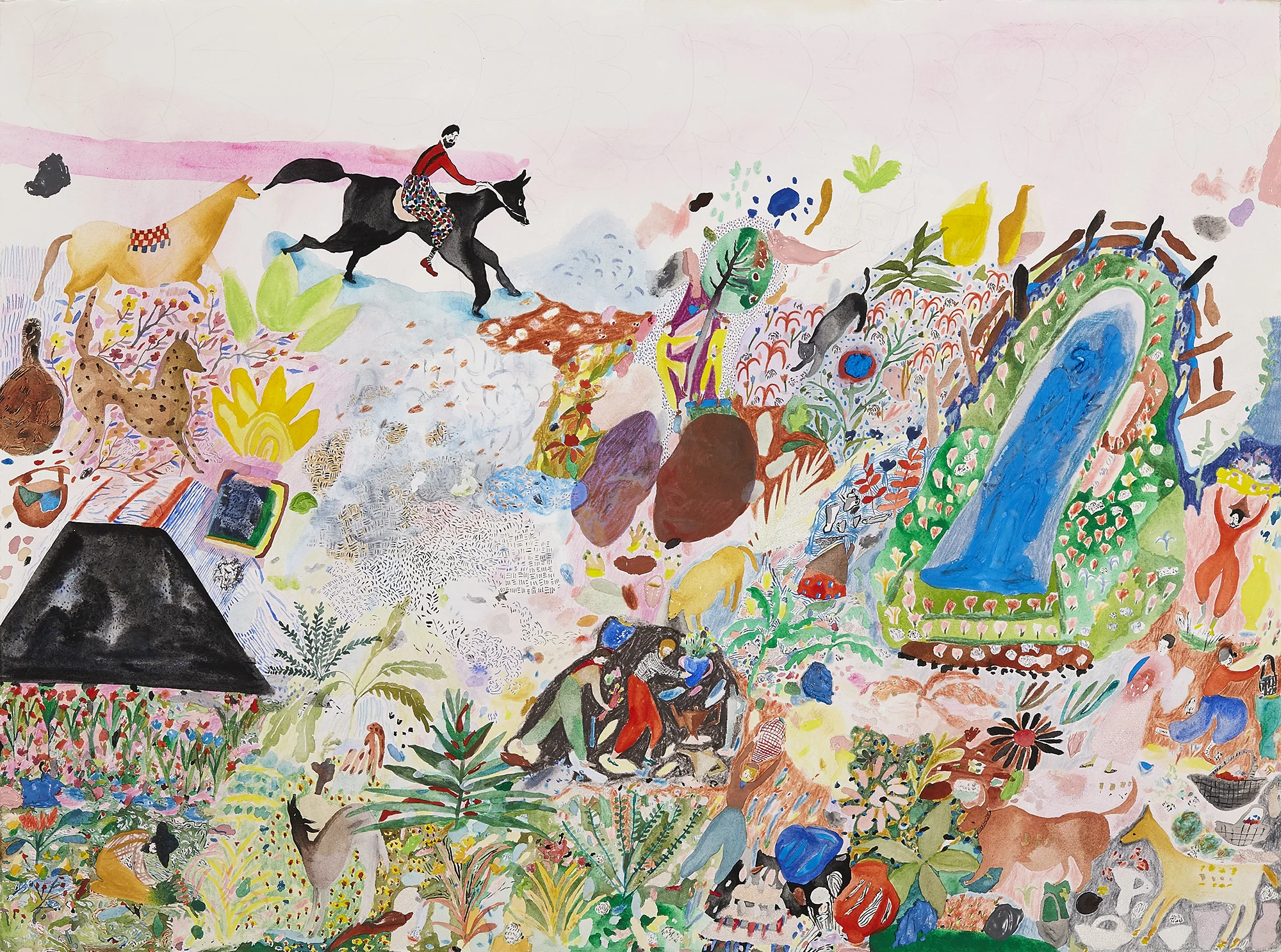 Swells of Sweetness Watercolor, gouache, acrylic and color pencil on paper, 2016 22” x 30” Sold