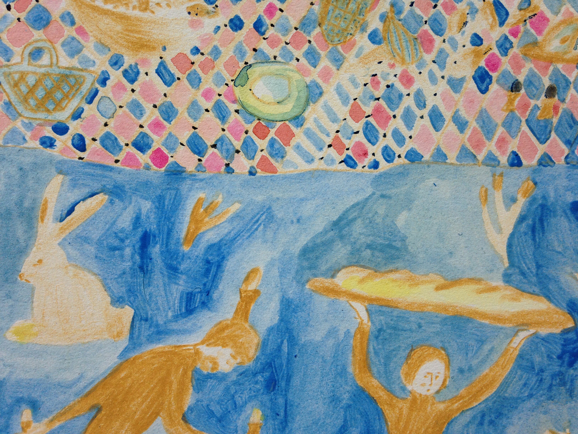 The Feast, detail Acrylic, watercolor and color pencil on paper, 2014 11” x 15” $650 Available