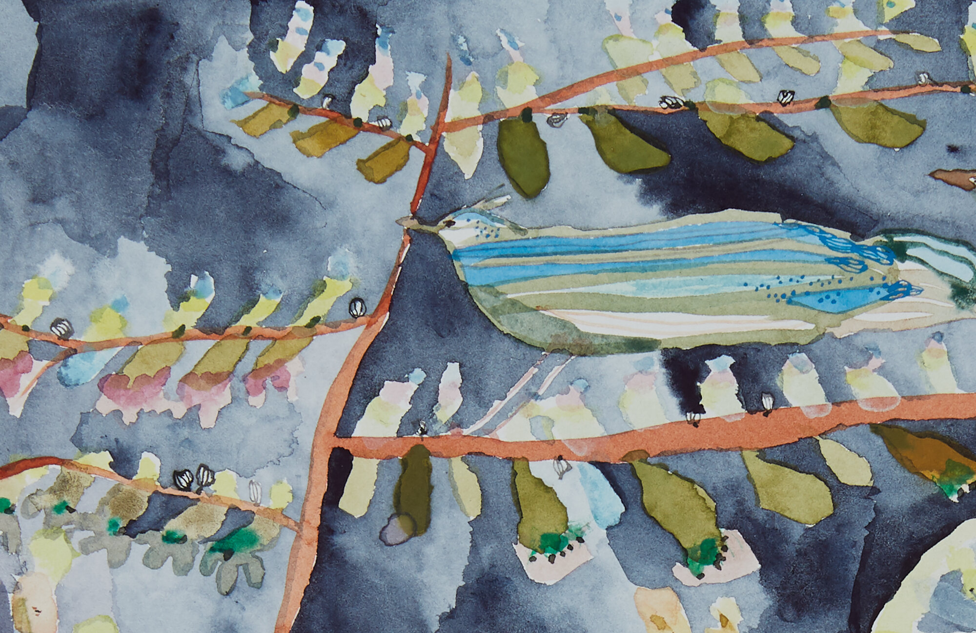 Swaying beneath the chickie’s song, detail Watercolor on paper, 2019 9” x 12” Sold