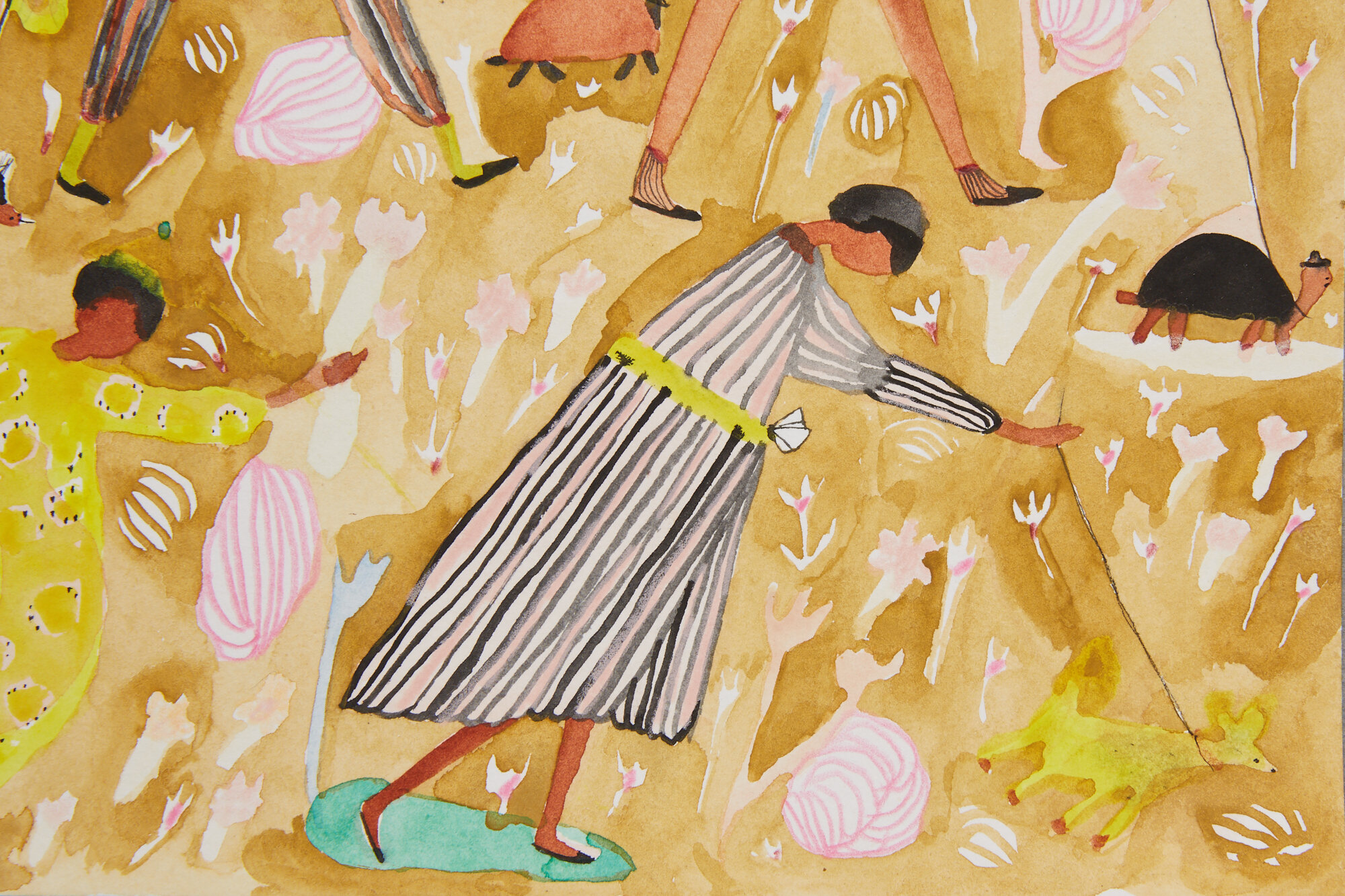   Tiny toes lead the way for sandy strolls, detail   Watercolor on paper, 2020  12” x 16”  Sold 