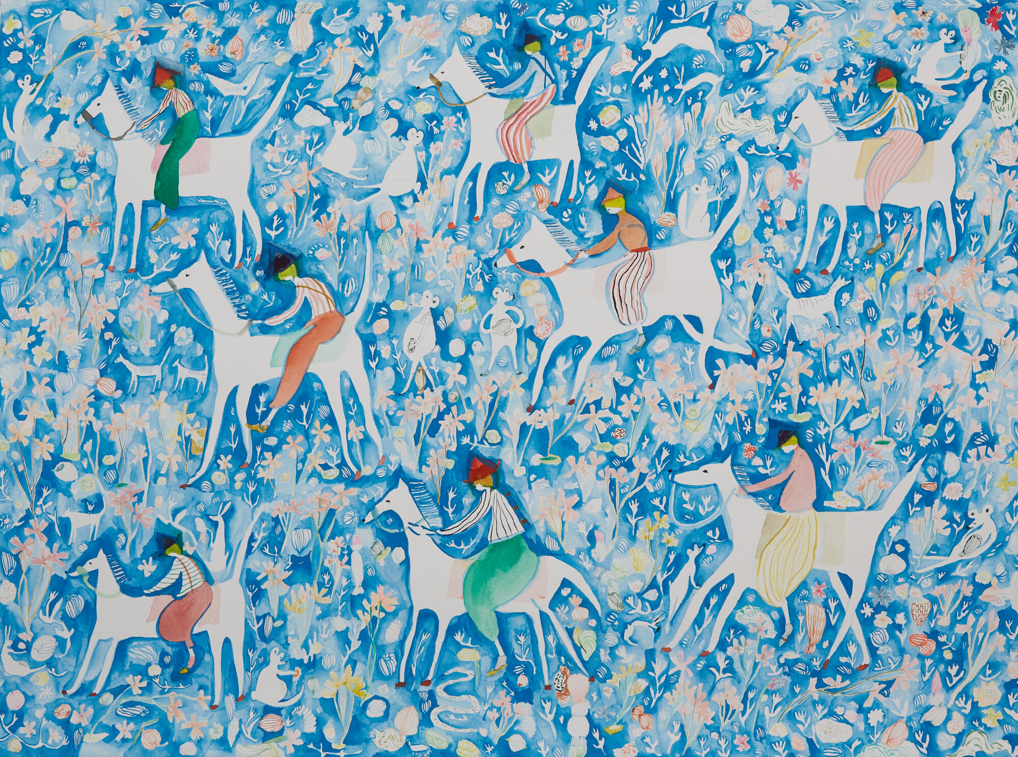  Blue Bell Riders  Watercolor and color pencil on paper, 2020  22” x 30”  Sold 