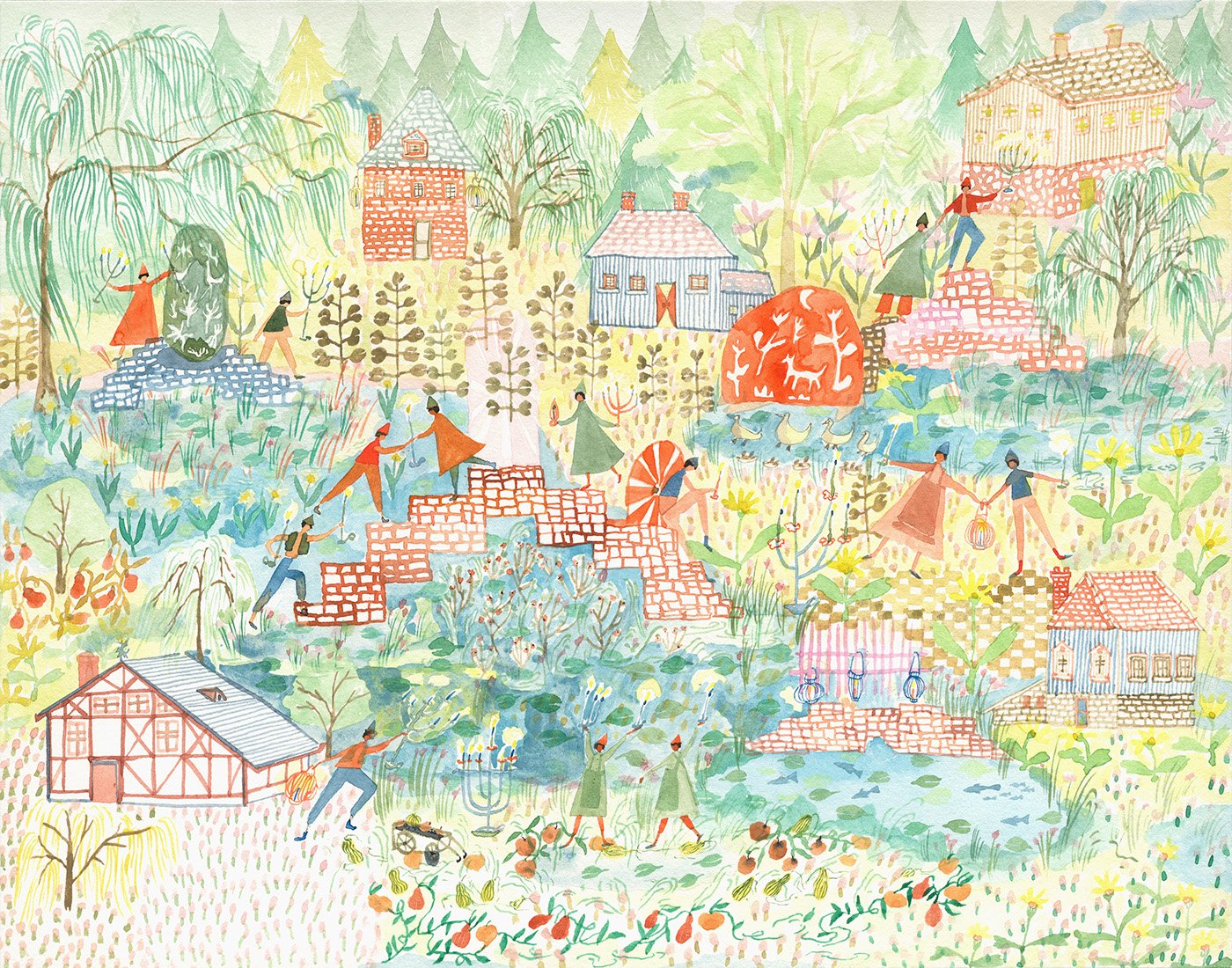   Lantern Festival   Watercolor on paper, 2021  11” x 14”  Sold 