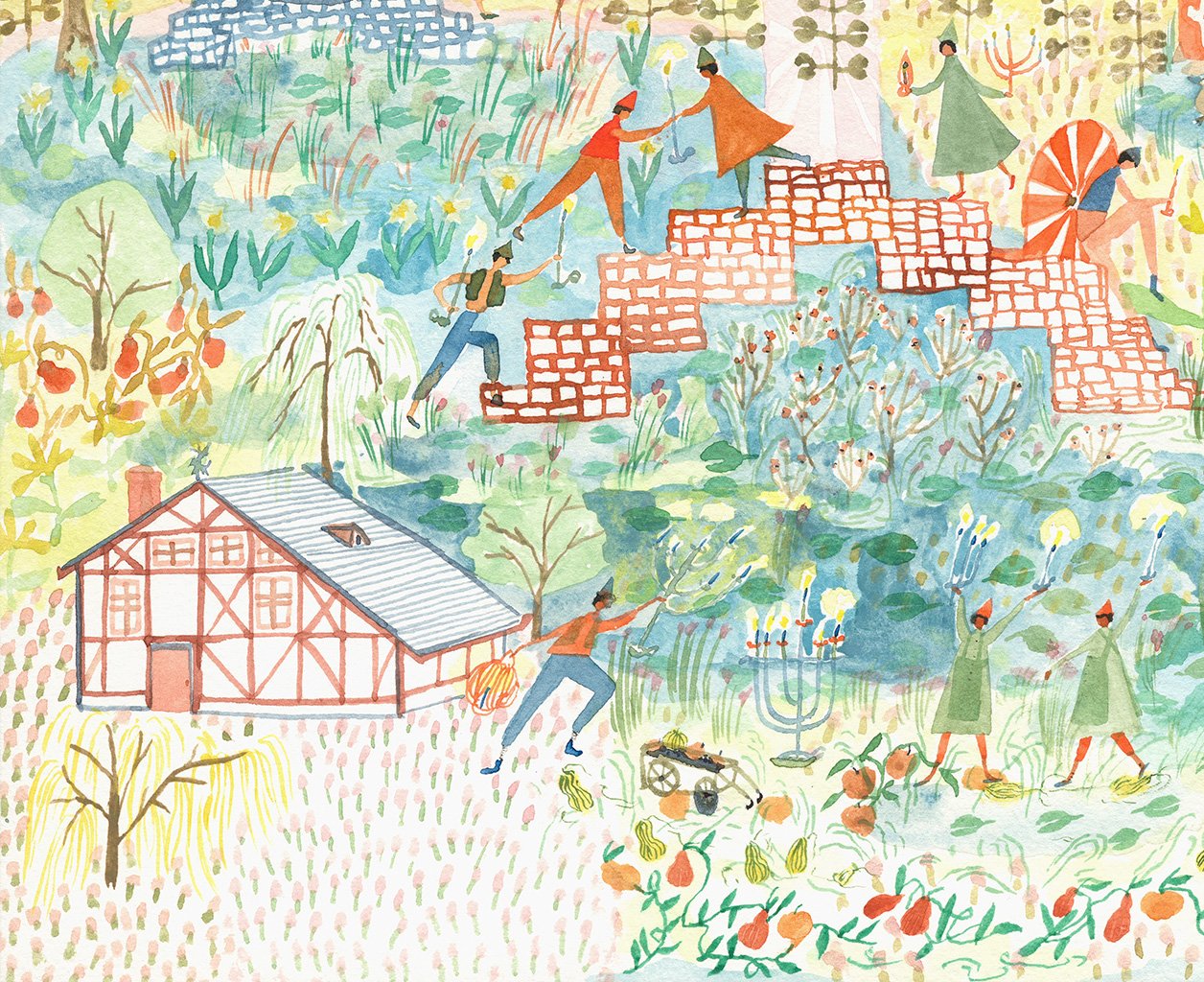   Lantern Festival, detail   Watercolor on paper, 2021  11” x 14”  Sold 